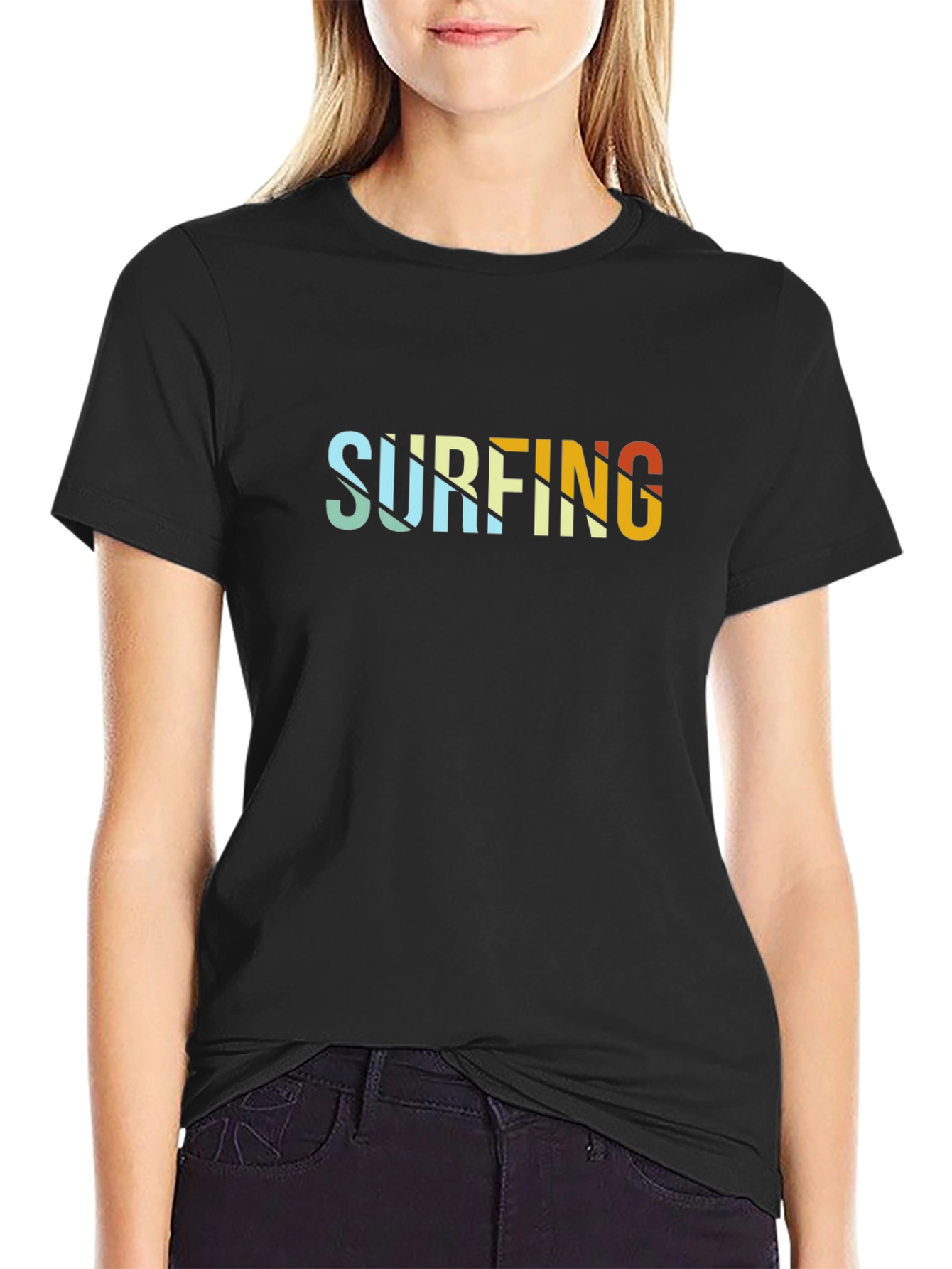 Retro Surfing Graphic Black Tee