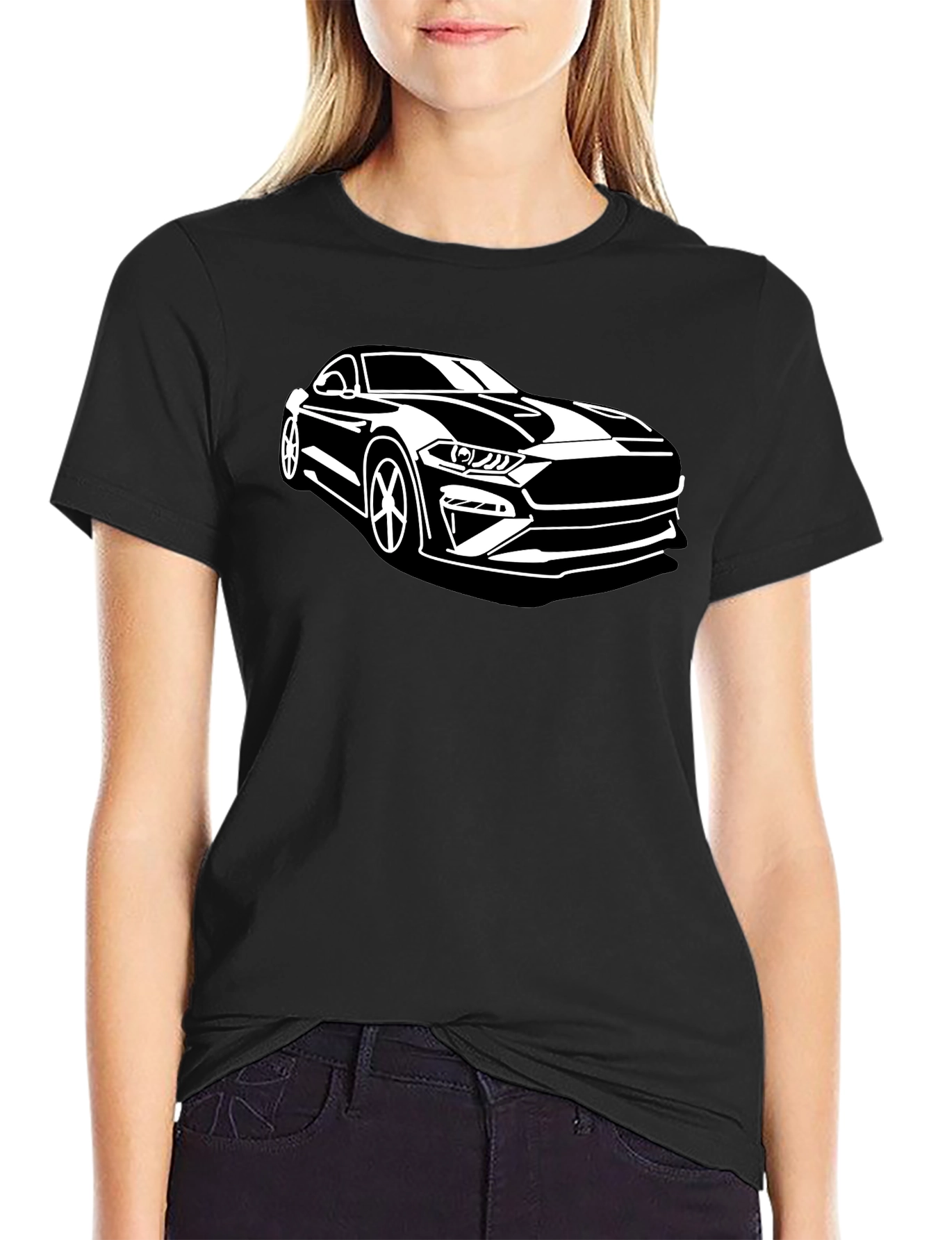 Black Mustang Car Graphic T-Shirt