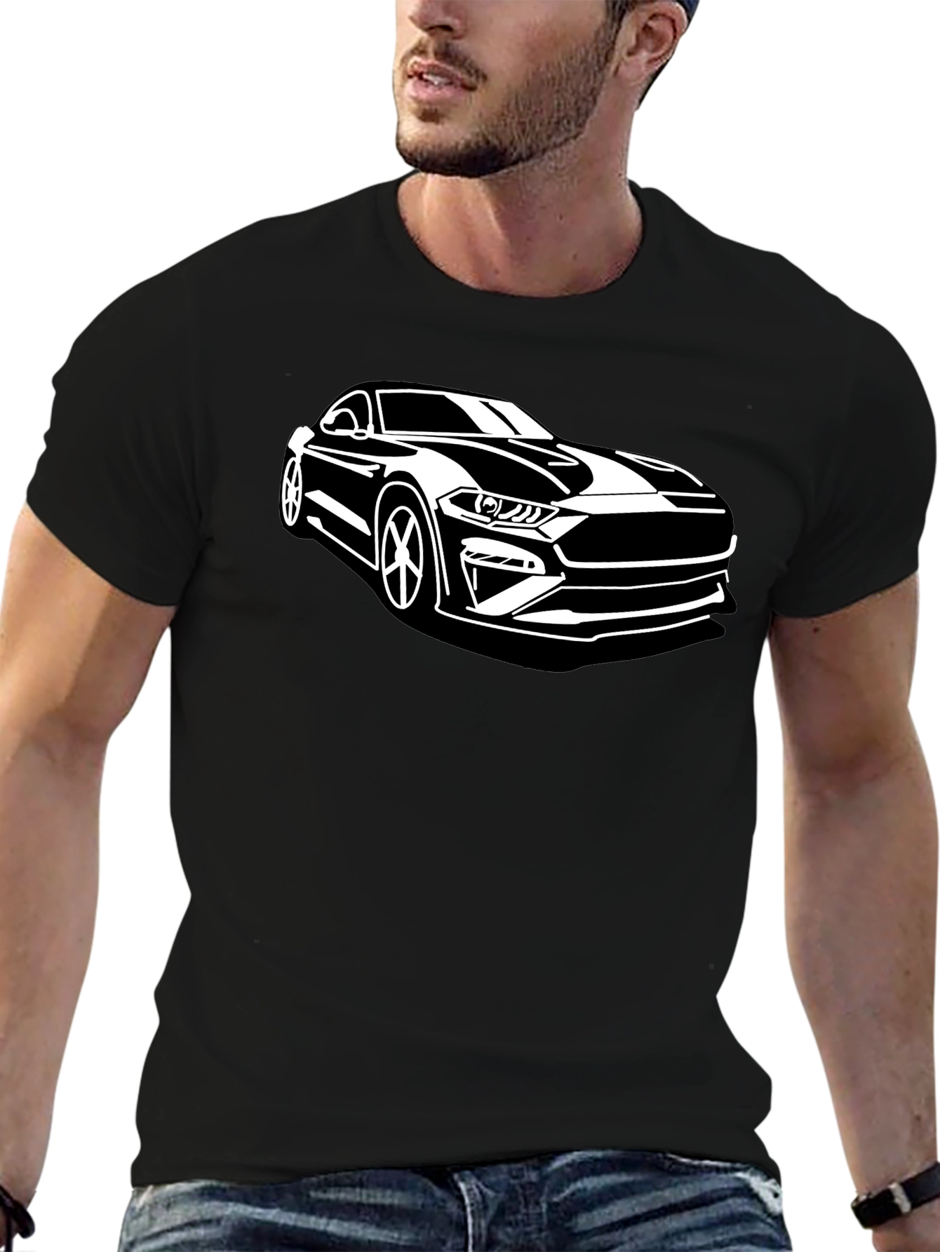 Black Mustang Car Graphic T-Shirt