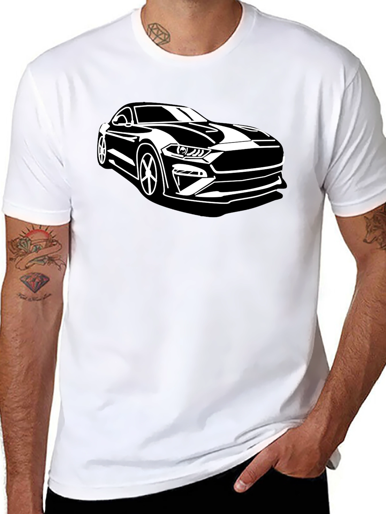 Black Mustang Car Graphic T-Shirt