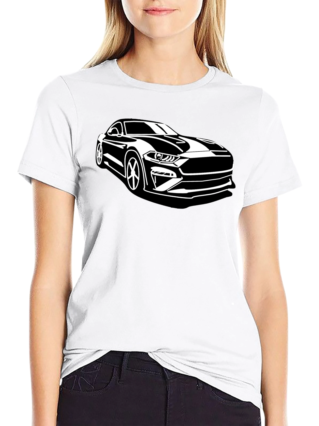 Black Mustang Car Graphic T-Shirt