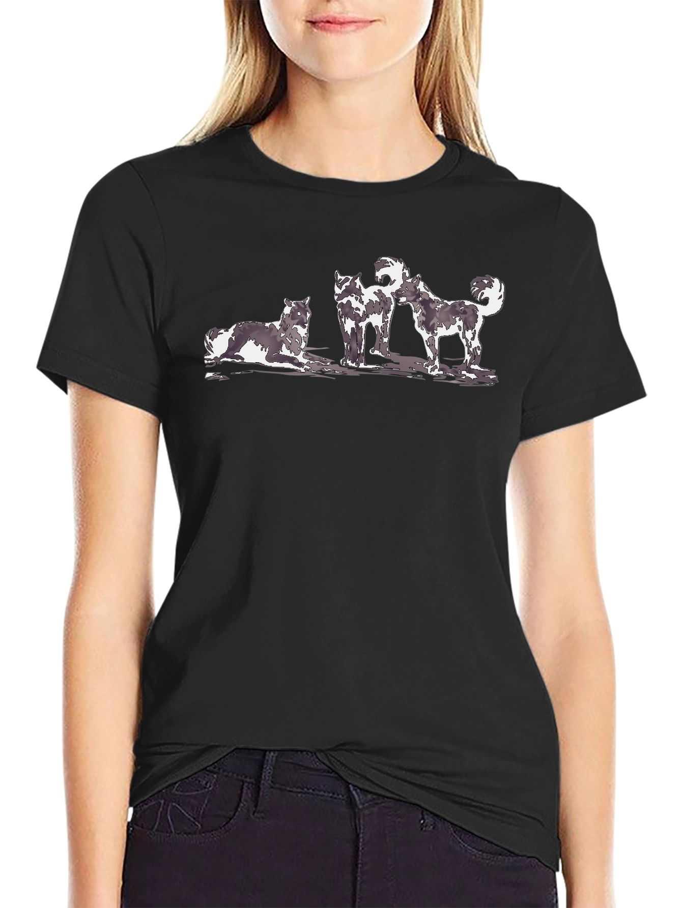 Husky Trio Graphic Black T-Shirt
