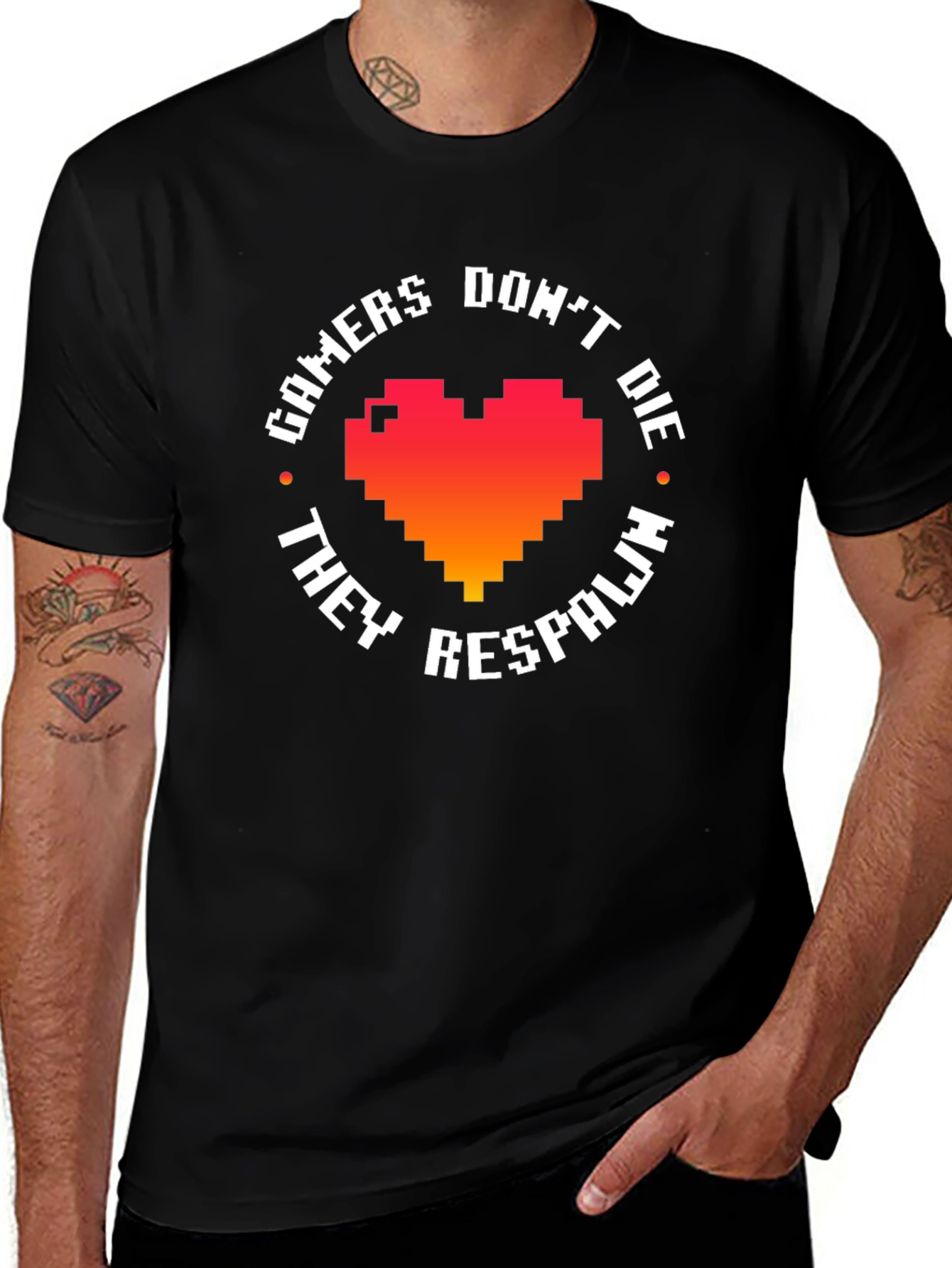 Gamers Dont Die They Respawn - Pixel Heart T-Shirt