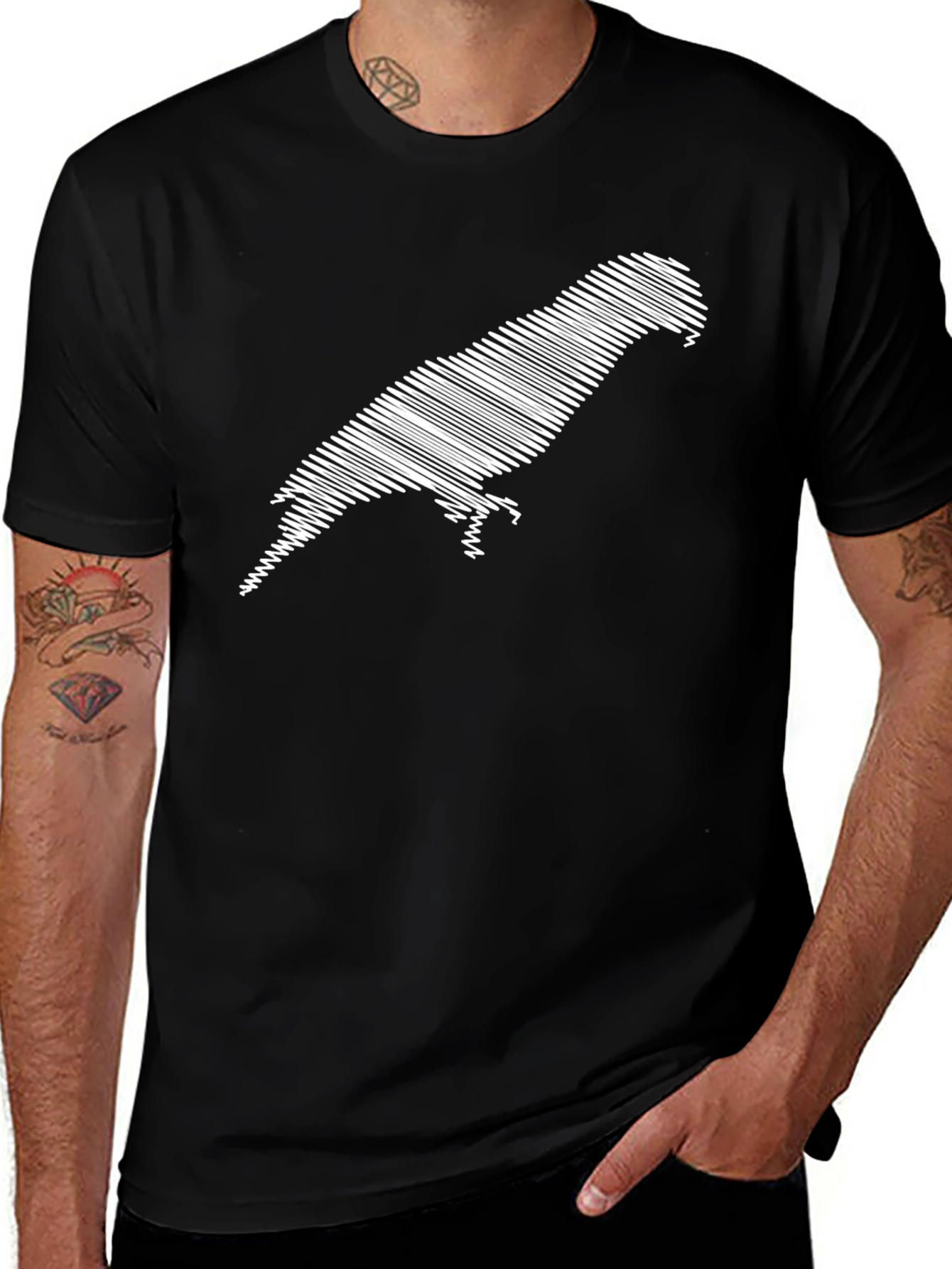 Stylish Parrot Graphic Tee - Black Cotton Comfort