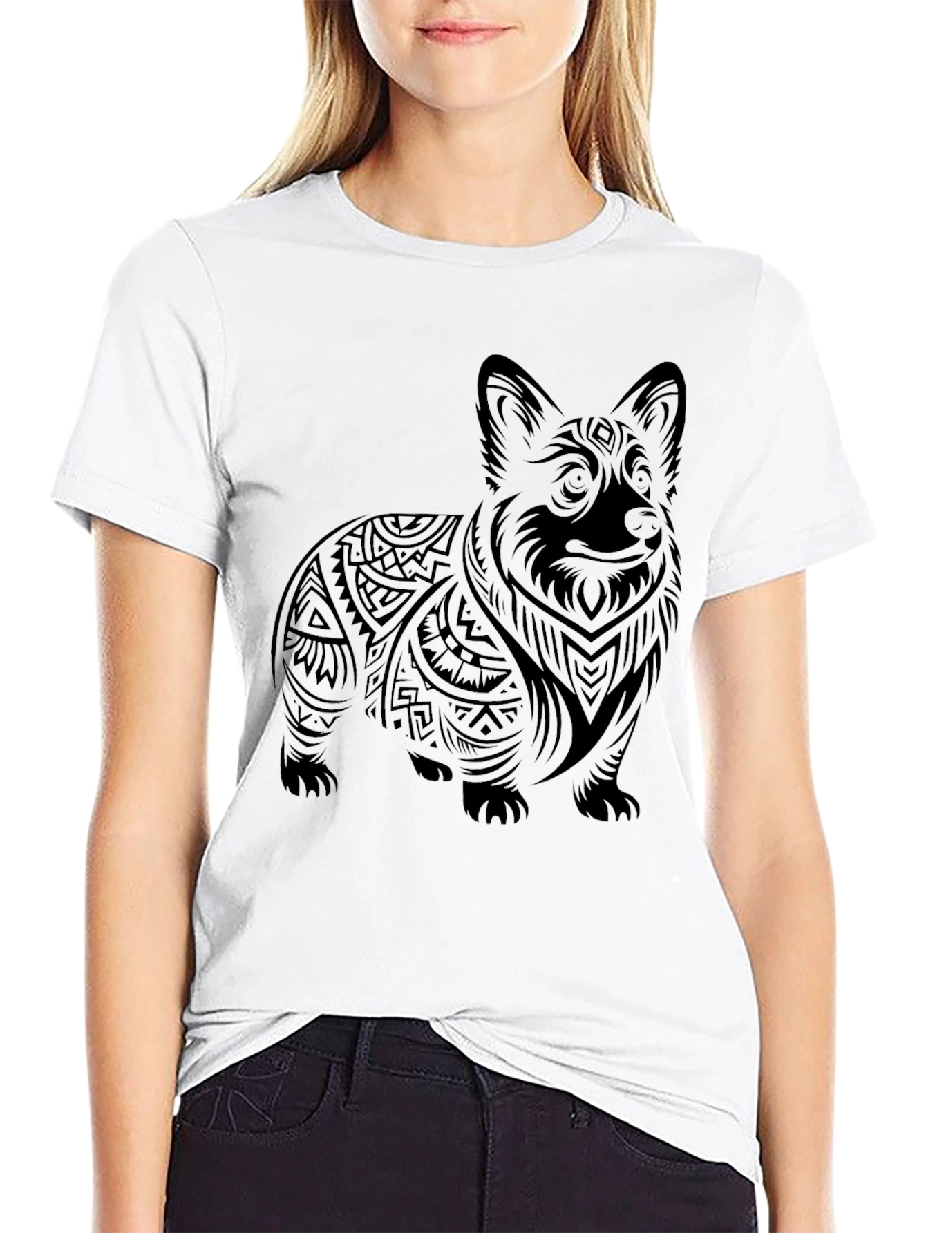 Tribal Corgi Graphic Tee - Black
