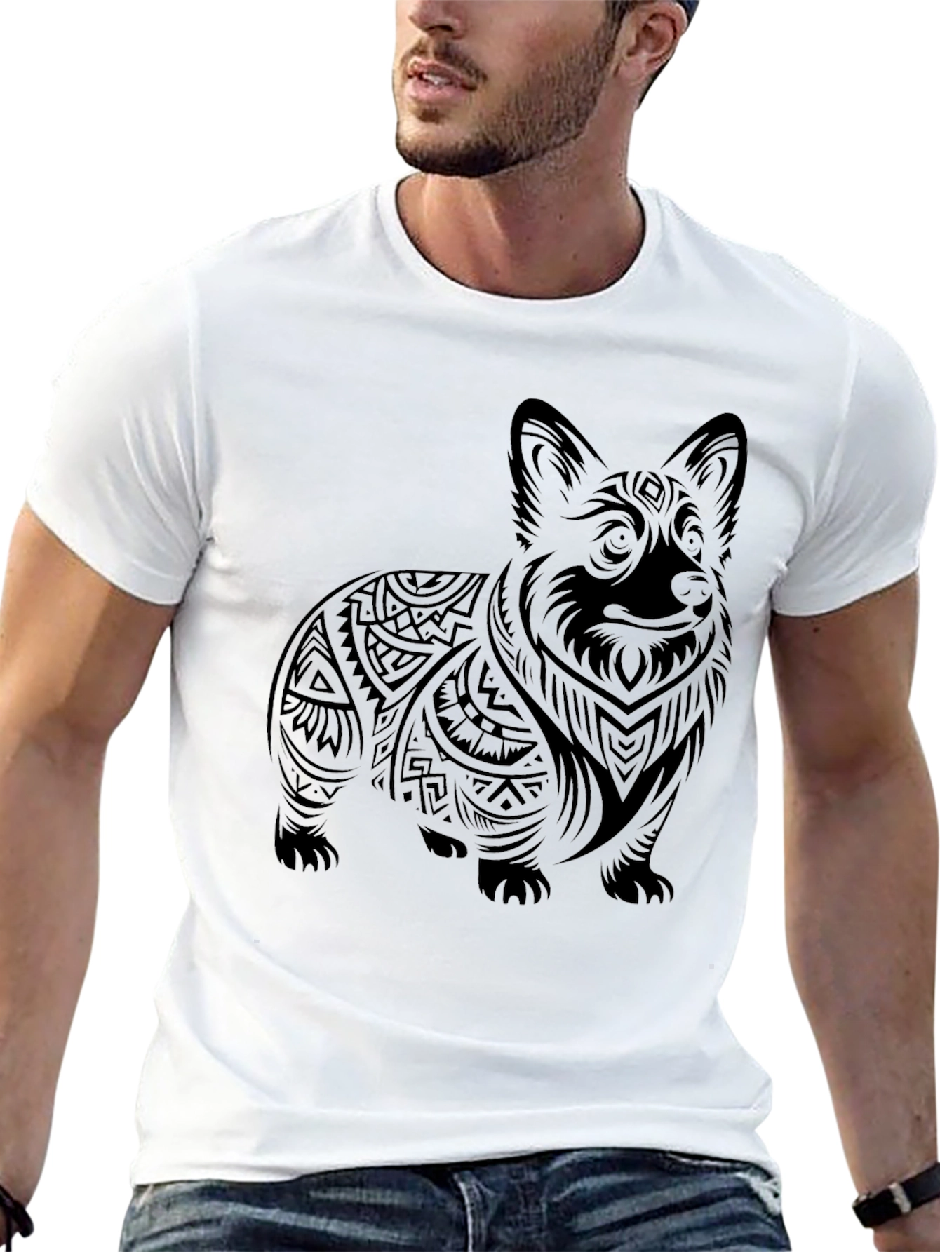 Tribal Corgi Graphic Tee - Black