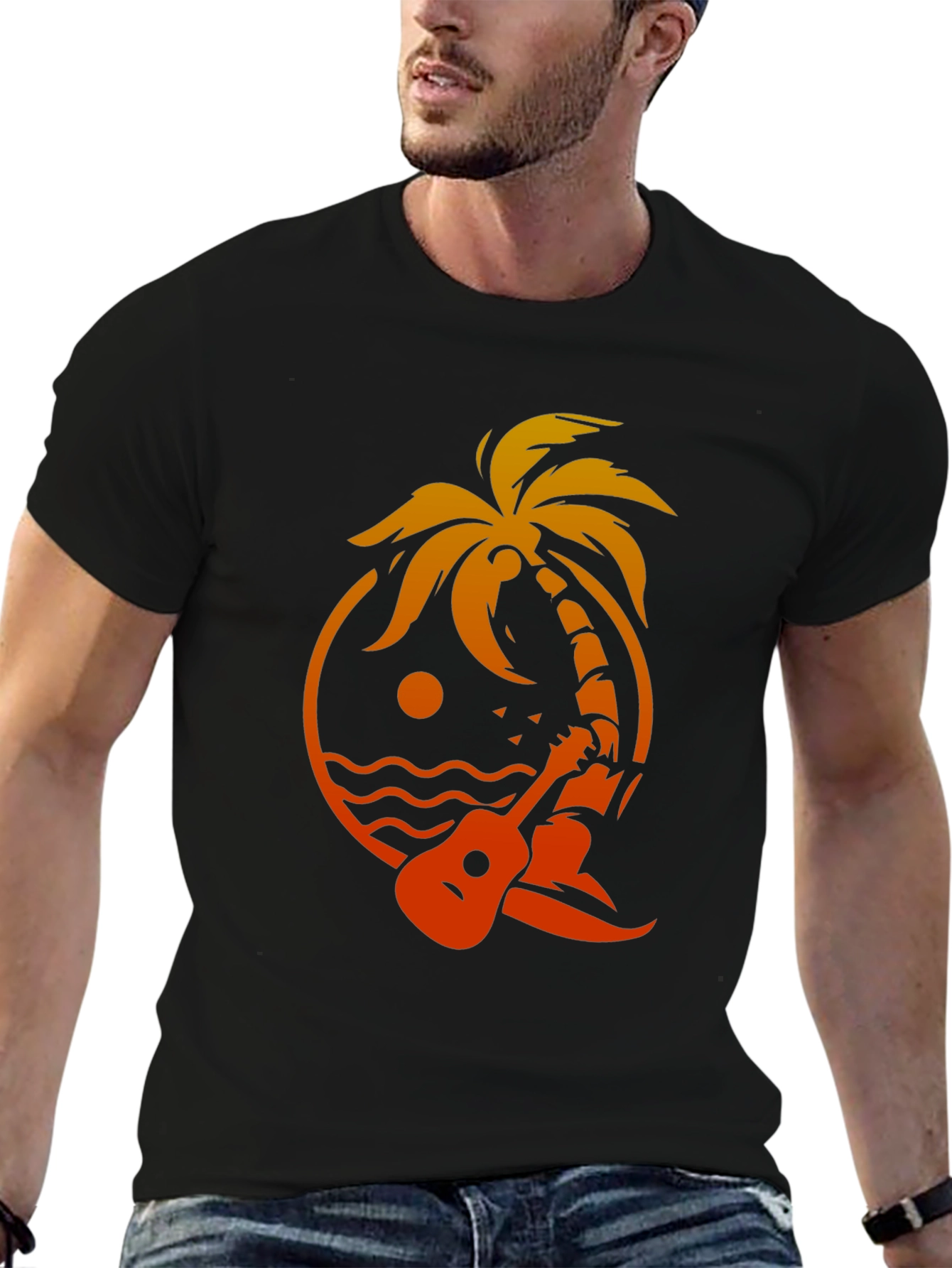 Tropical Vibes T-Shirt - Palm Tree Ukulele Graphic Tee