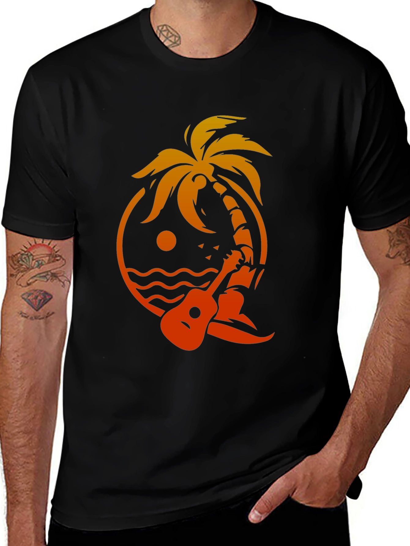 Tropical Vibes T-Shirt - Palm Tree Ukulele Graphic Tee