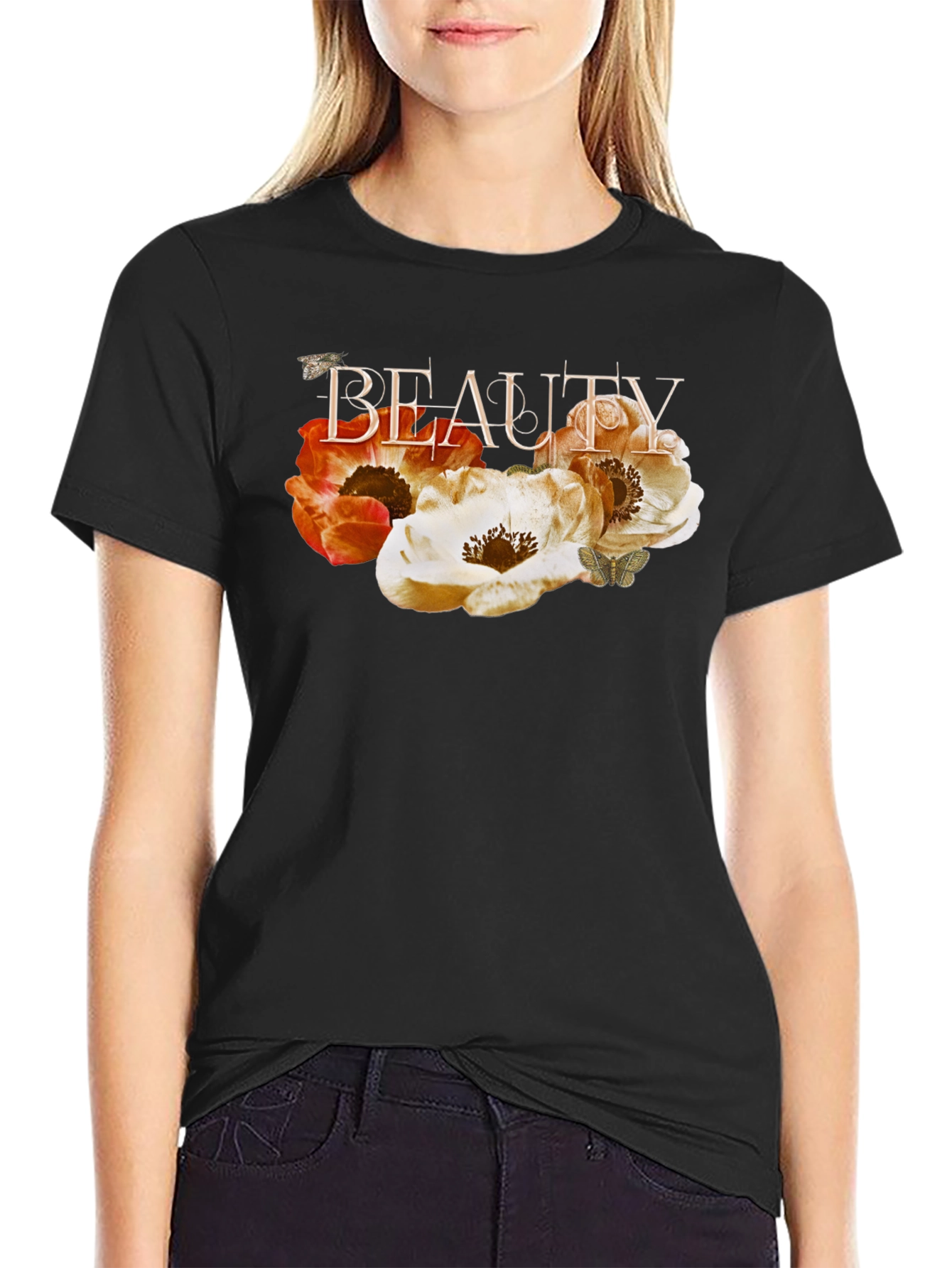 Floral Beauty Black T-Shirt