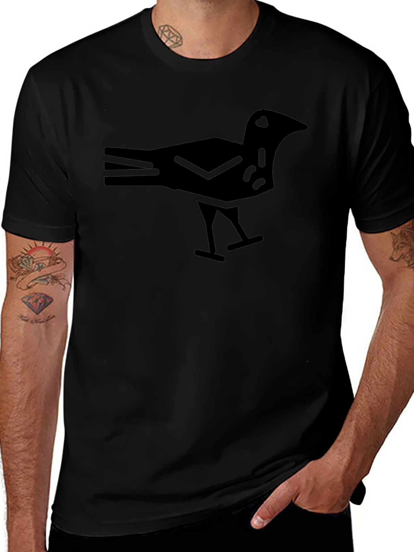 Minimalist Crow Graphic Black T-Shirt