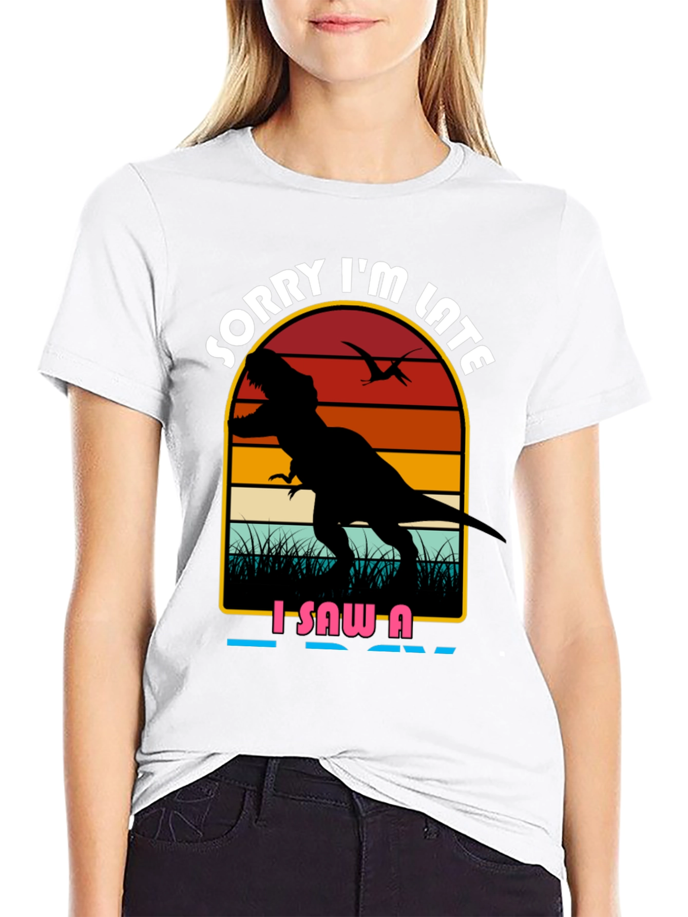 Sorry Im Late Dinosaur Graphic Tee