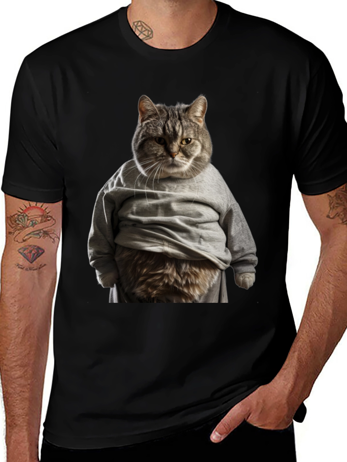Cat in Hoodie T-Shirt Funny Graphic Tee
