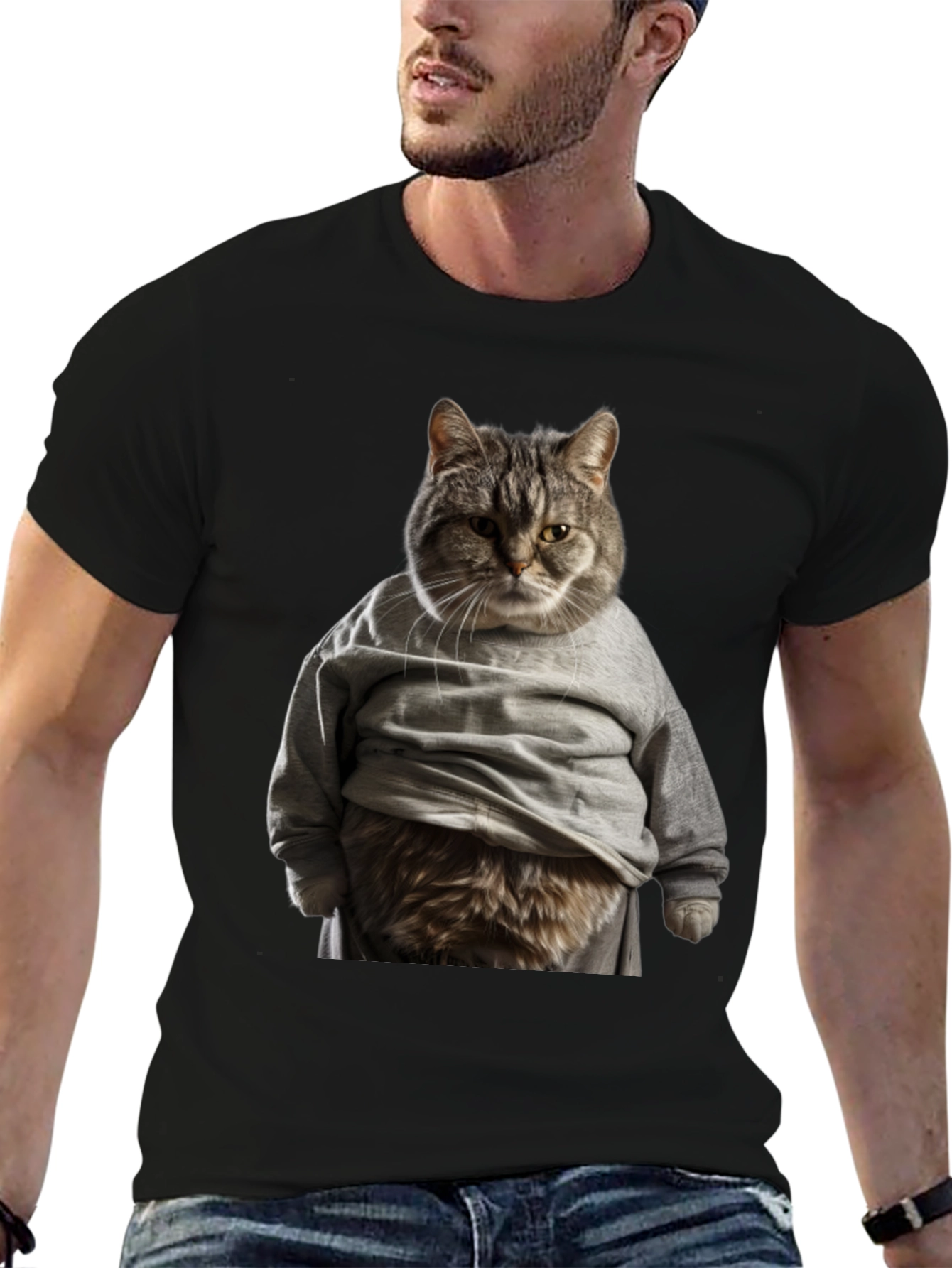 Cat in Hoodie T-Shirt Funny Graphic Tee