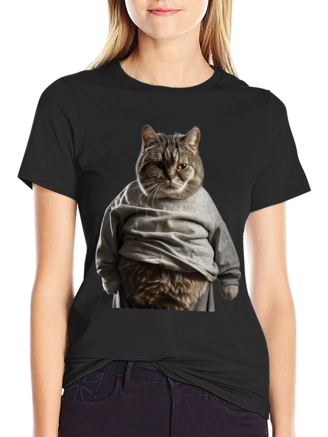 Cat in Hoodie T-Shirt Funny Graphic Tee