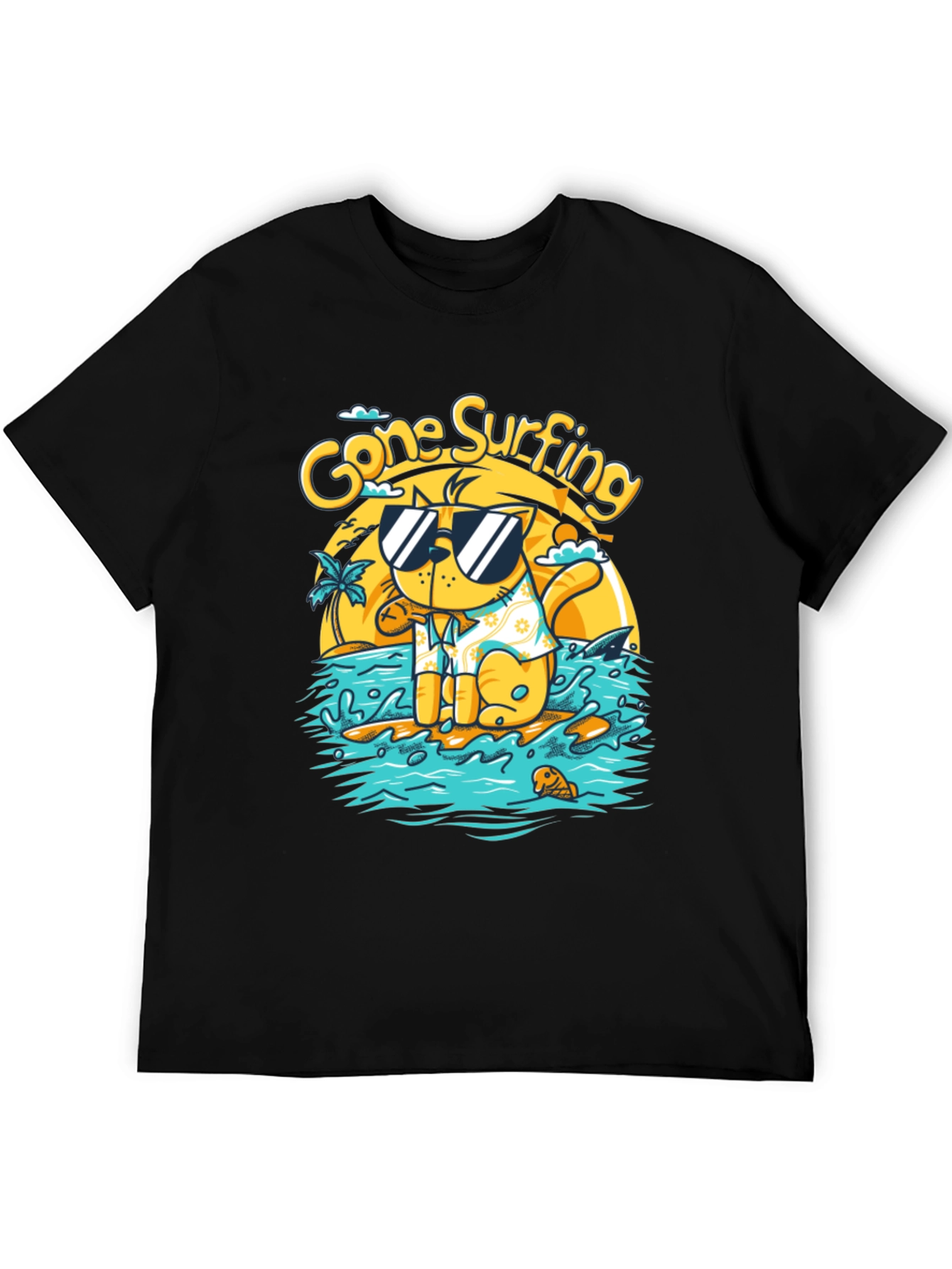 Gone Surfing Cat Graphic T-Shirt