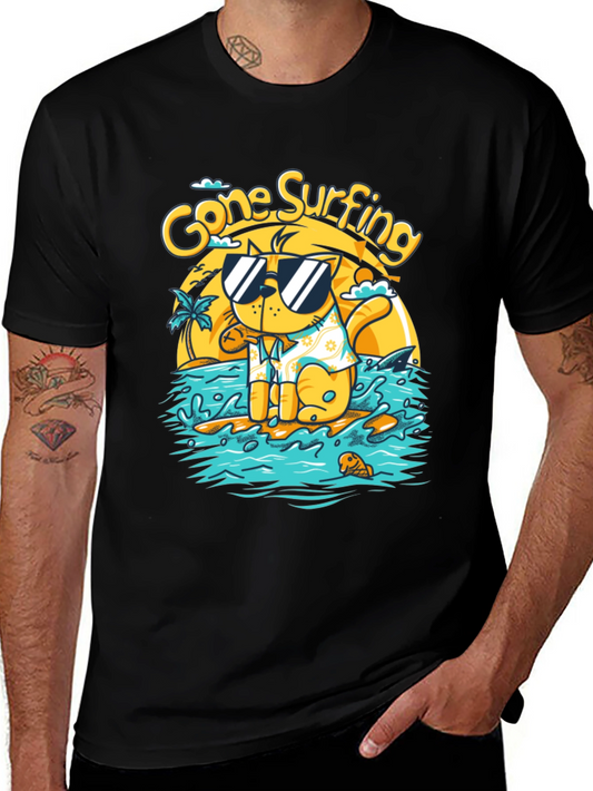 Gone Surfing Cat Graphic T-Shirt