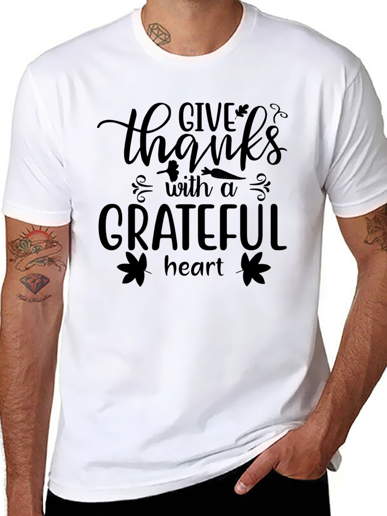 Give Thanks Grateful Heart Black T-Shirt