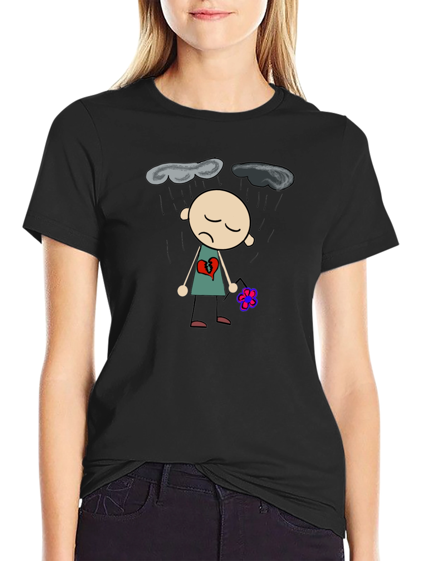Sad Heart T-Shirt - Black Graphic Tee