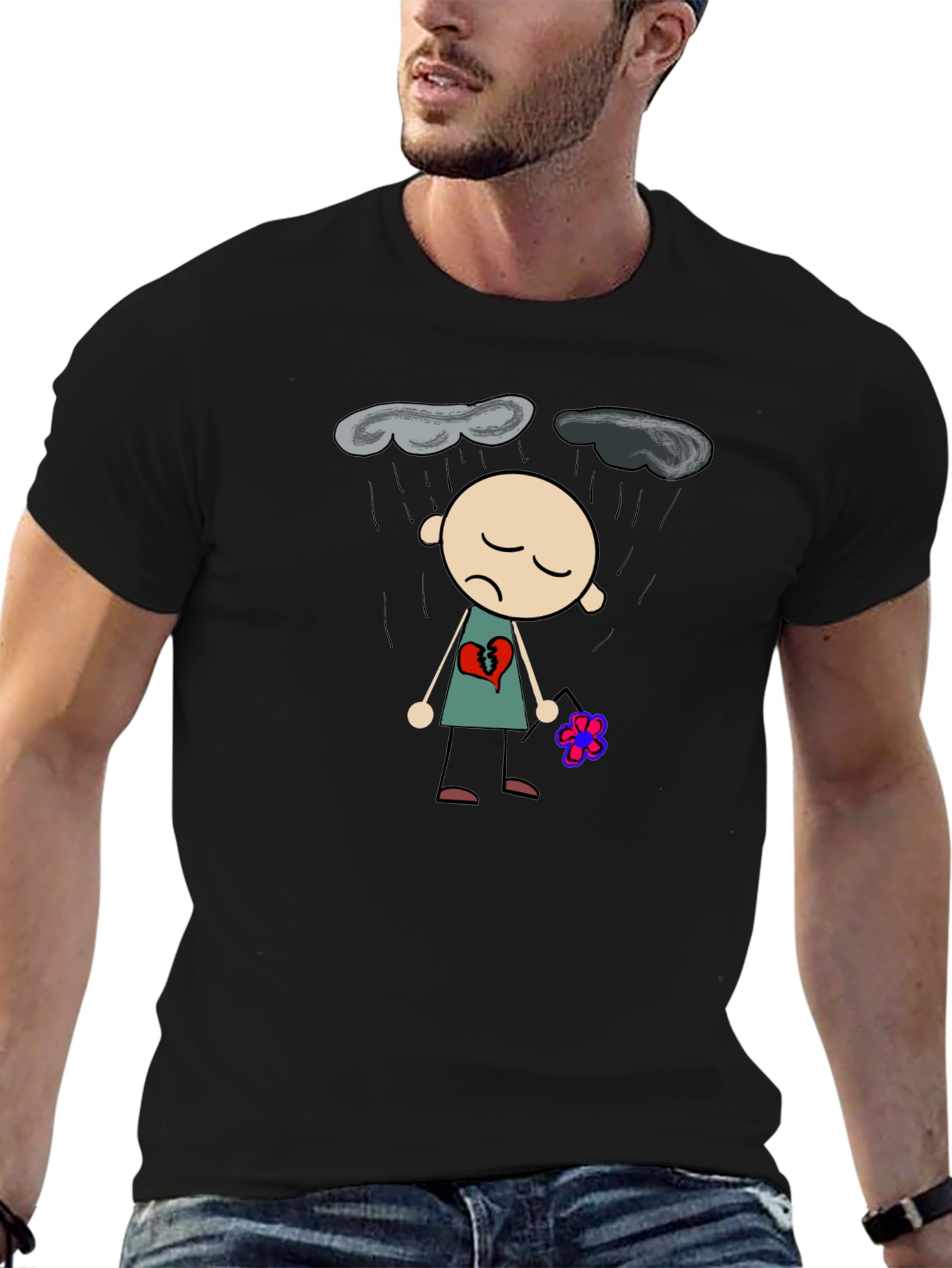 Sad Heart T-Shirt - Black Graphic Tee