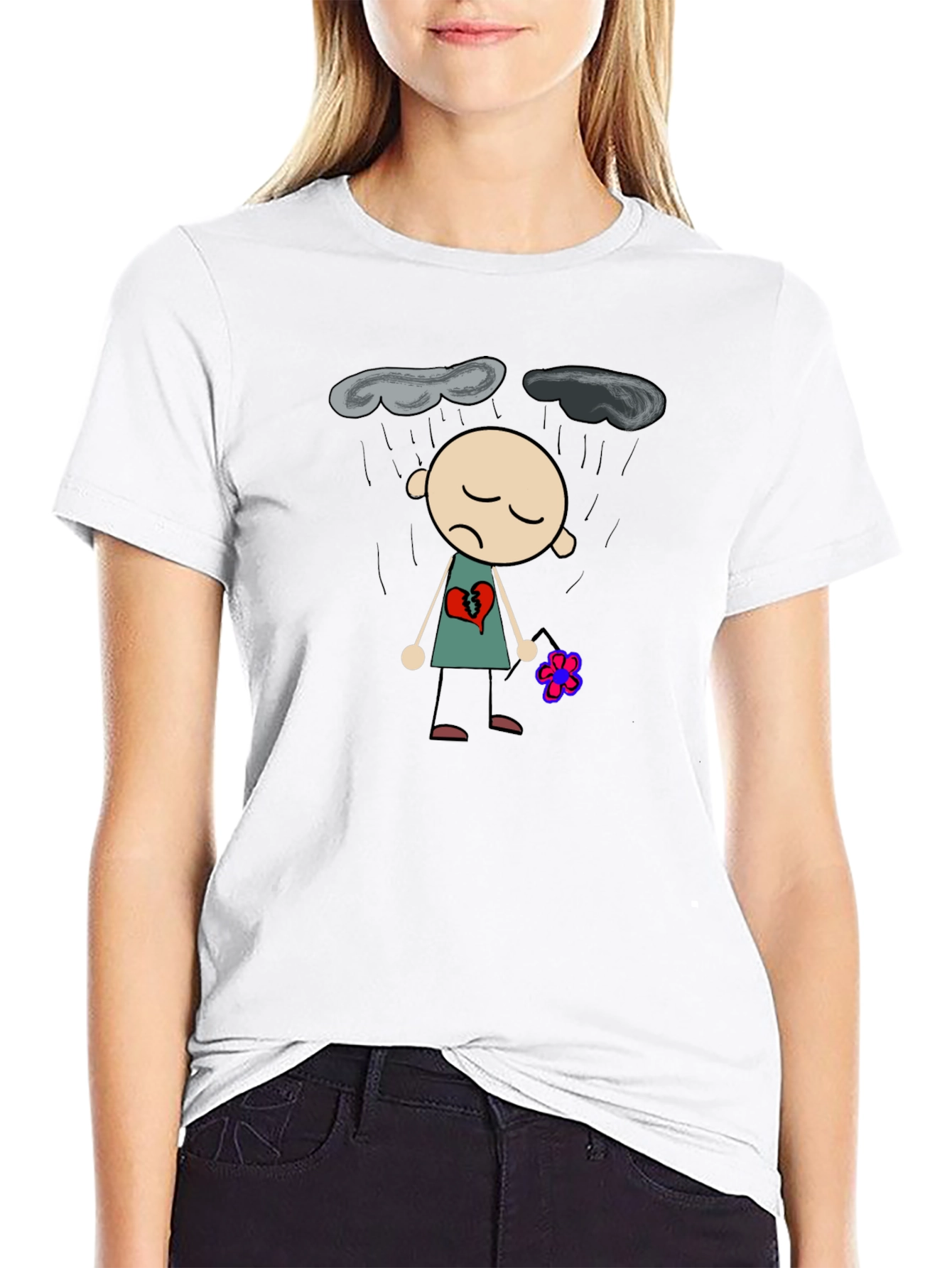 Sad Heart T-Shirt - Black Graphic Tee