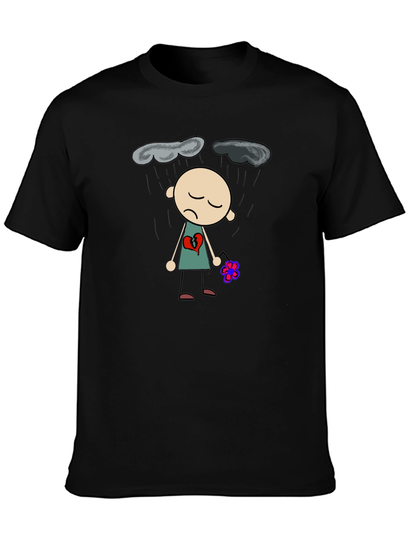 Sad Heart T-Shirt - Black Graphic Tee