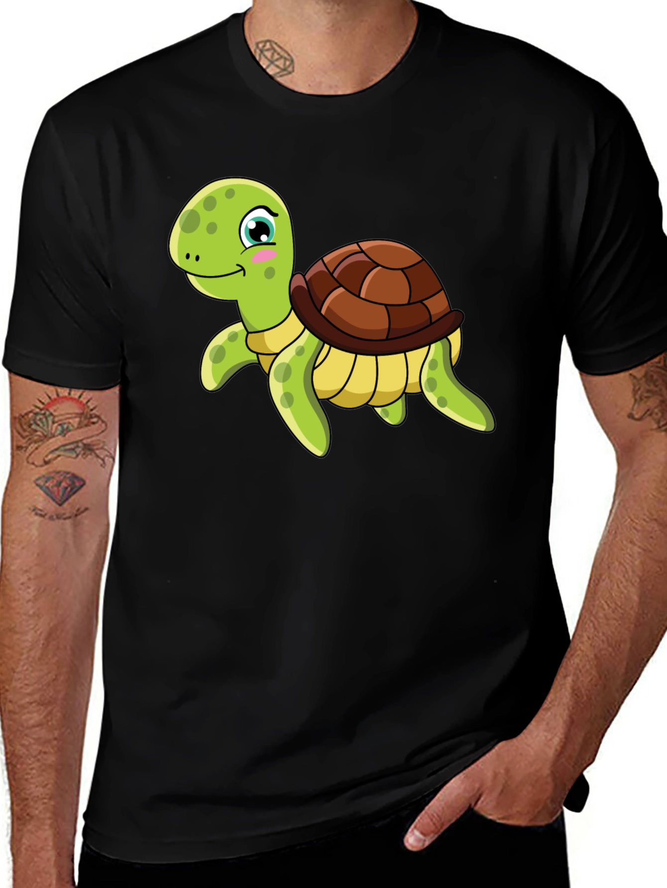 Cartoon Turtle Graphic Tee - Black T-Shirt