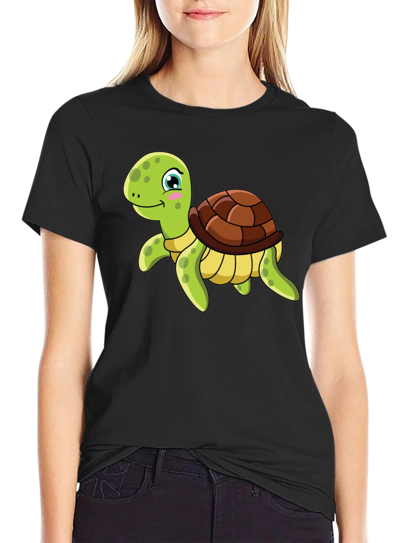 Cartoon Turtle Graphic Tee - Black T-Shirt