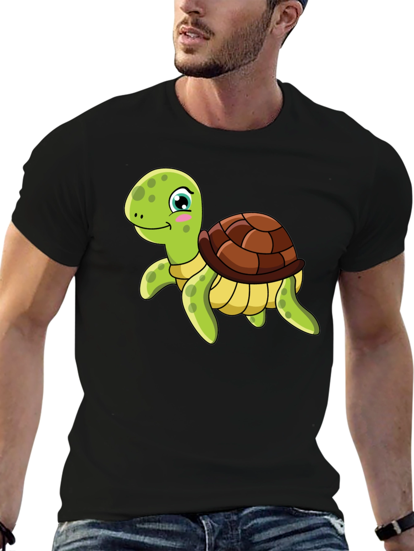 Cartoon Turtle Graphic Tee - Black T-Shirt
