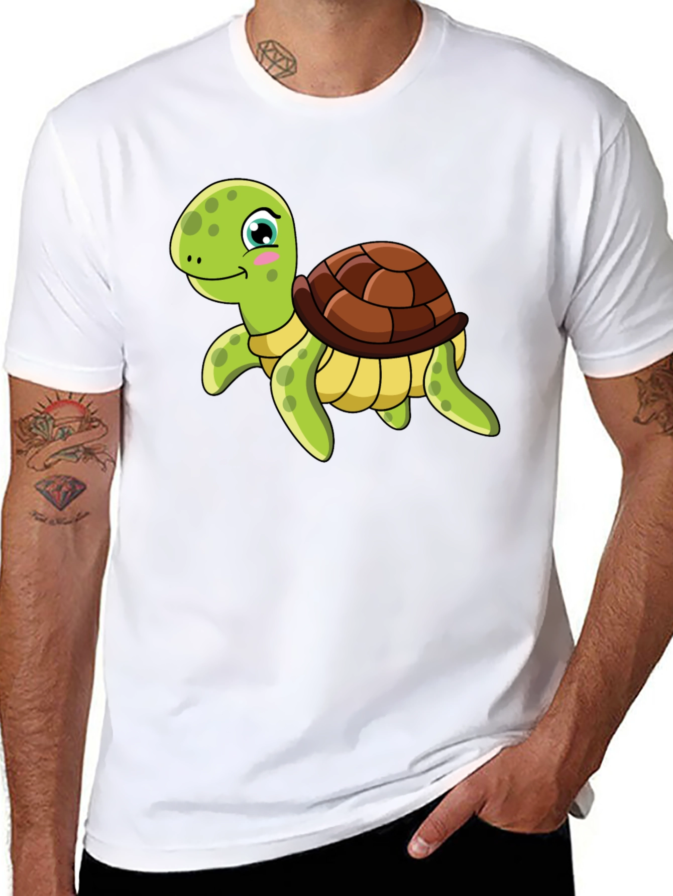Cartoon Turtle Graphic Tee - Black T-Shirt