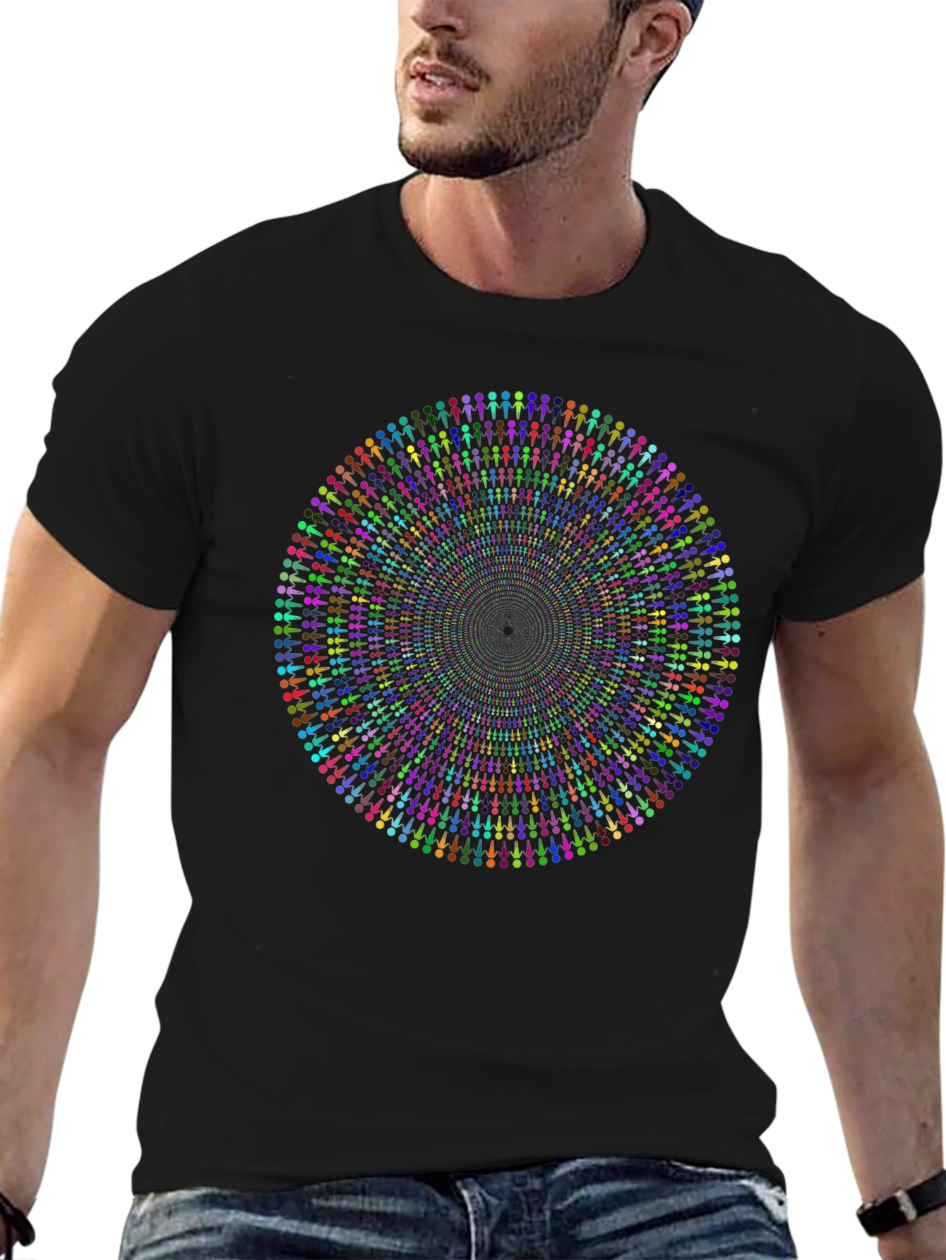 Psychedelic People Circle Graphic Black T-Shirt