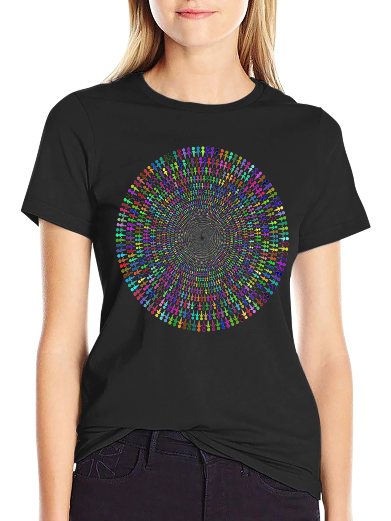 Psychedelic People Circle Graphic Black T-Shirt