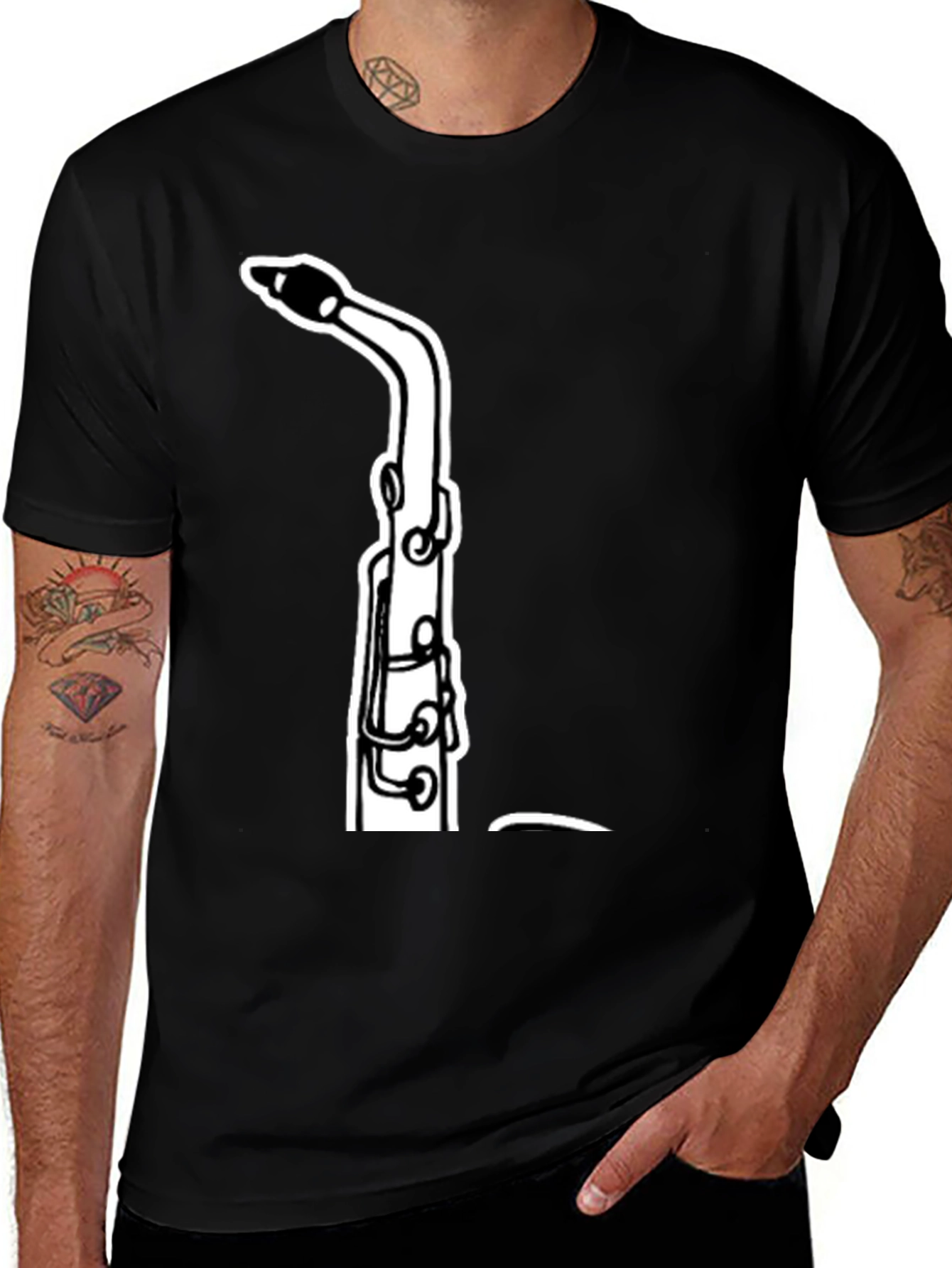 Saxophone Graphic Tee - Black Cotton