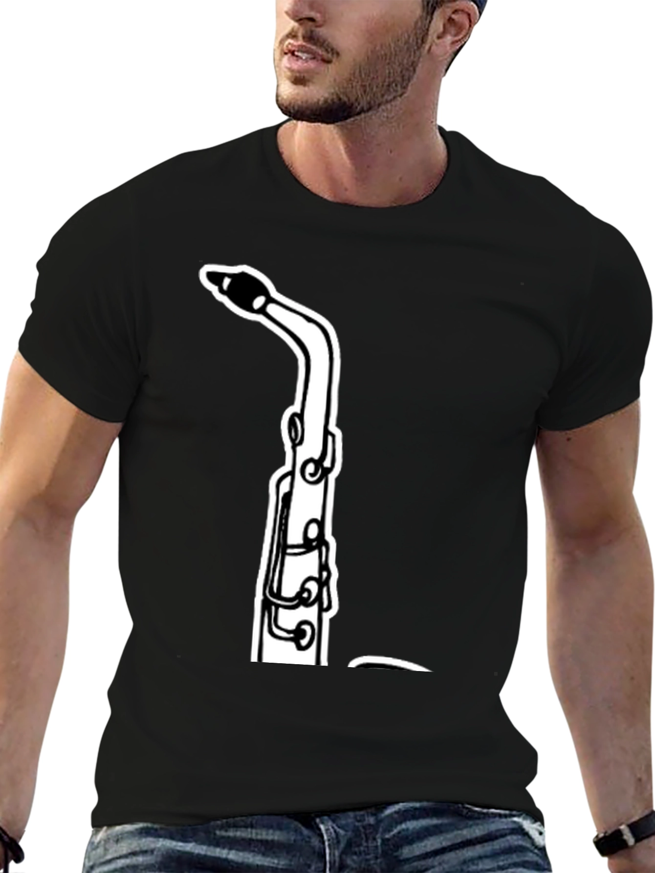 Saxophone Graphic Tee - Black Cotton