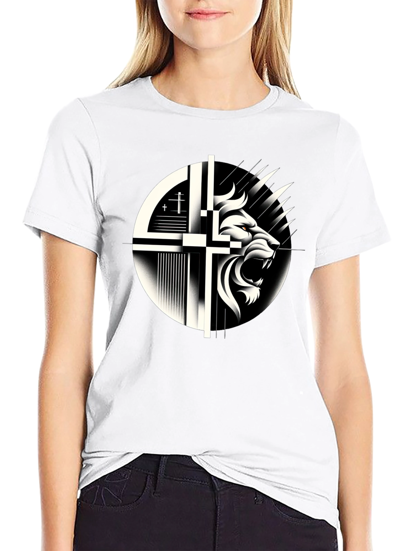 Lion and Cross Graphic Black T-Shirt