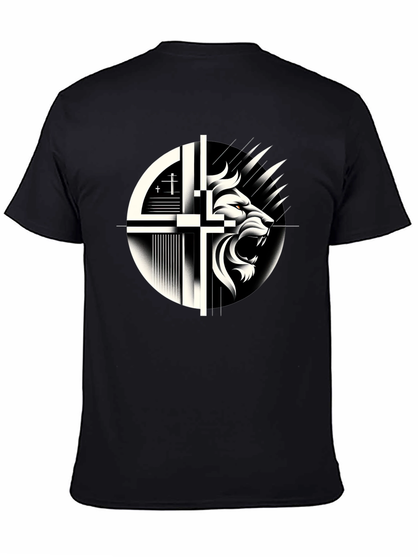 Lion and Cross Graphic Black T-Shirt