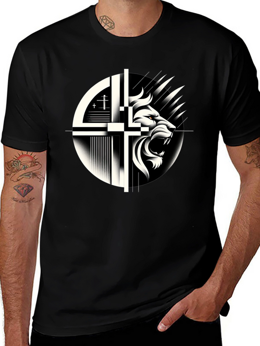 Lion and Cross Graphic Black T-Shirt