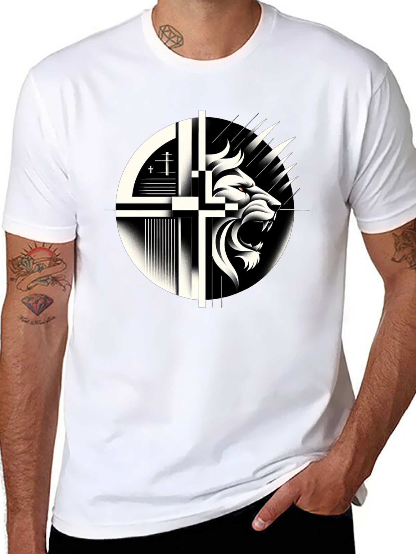 Lion and Cross Graphic Black T-Shirt
