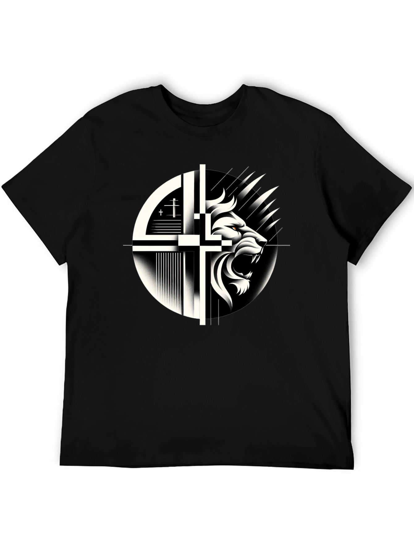 Lion and Cross Graphic Black T-Shirt