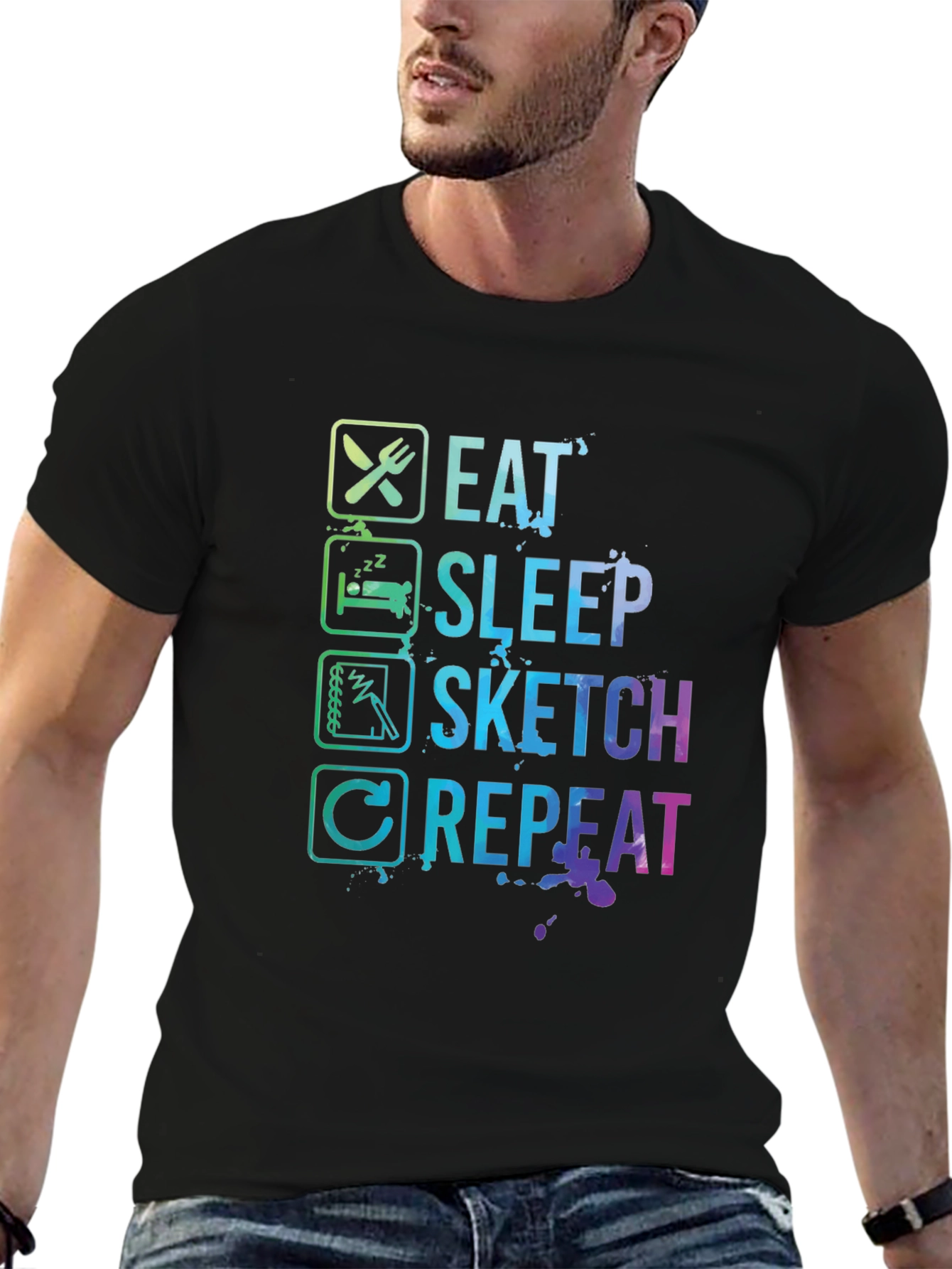 Eat Sleep Sketch Repeat Graphic Tee