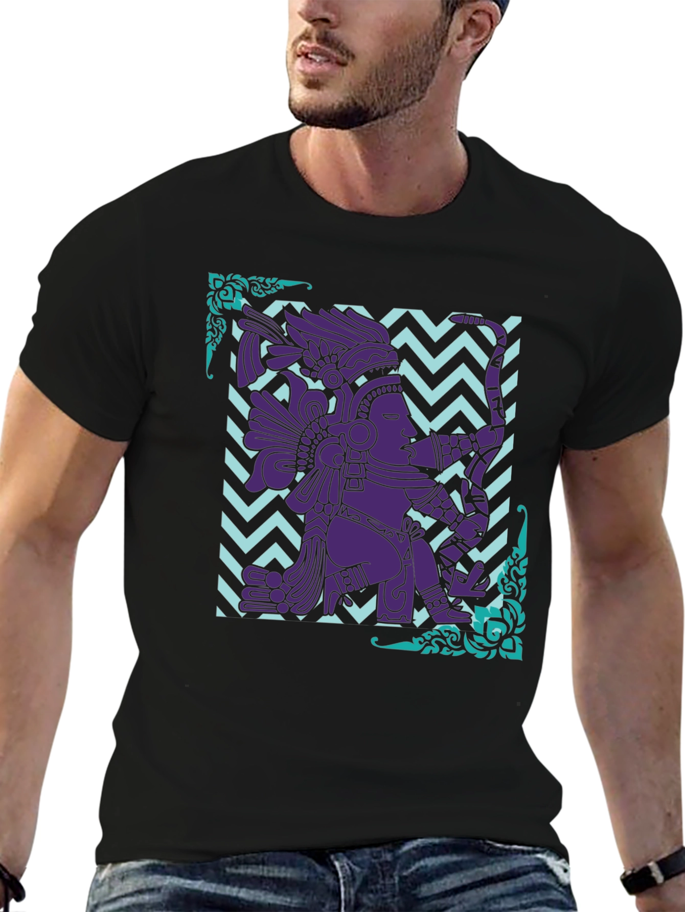 Mayan Warrior Graphic Tee - Aztec Culture Design
