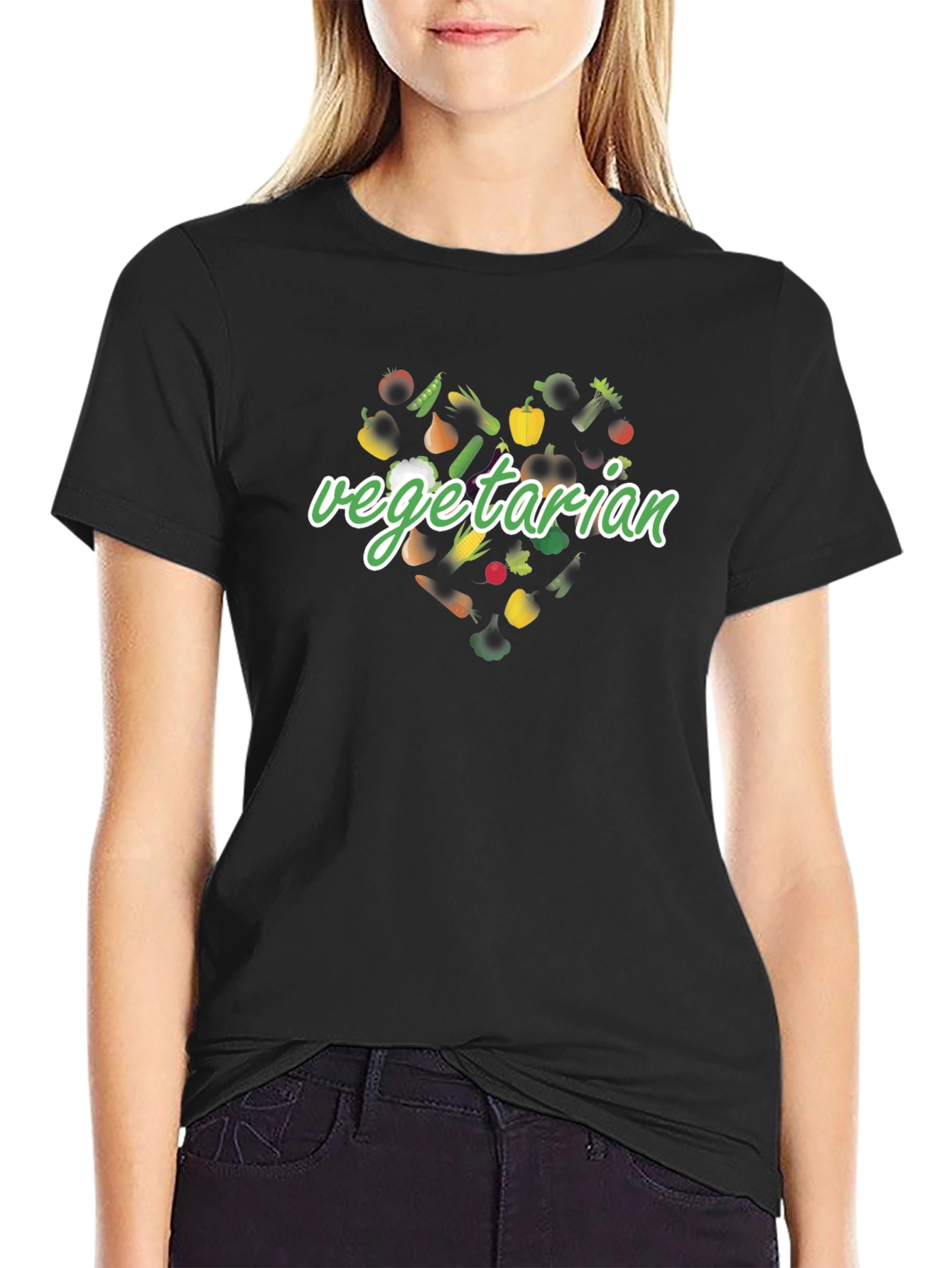 Vegetarian Heart Graphic Tee - Black Unisex T-Shirt