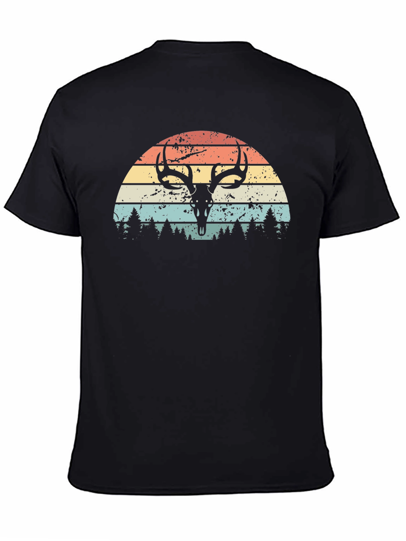 Retro Deer Skull Sunset Graphic Tee