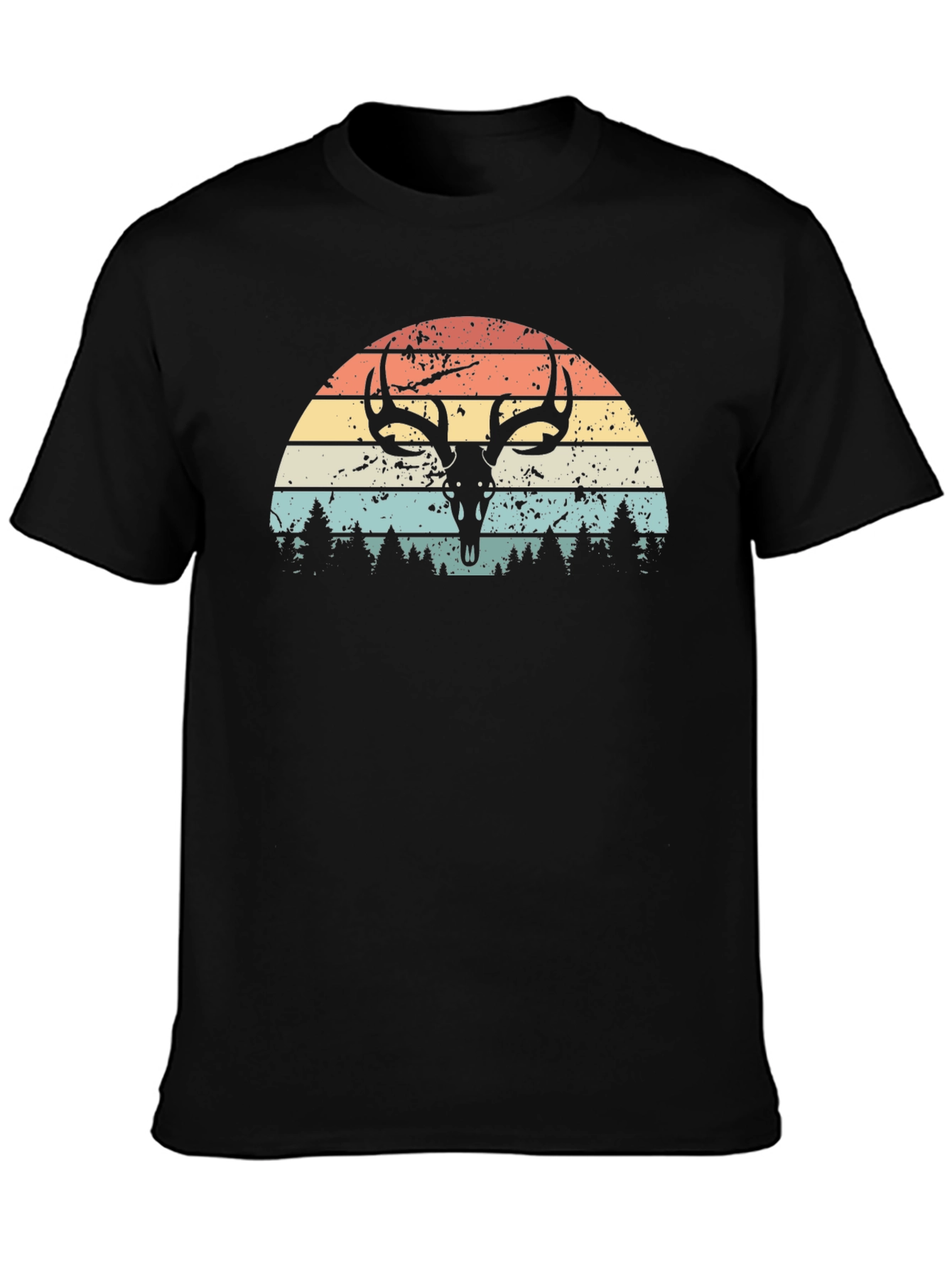 Retro Deer Skull Sunset Graphic Tee
