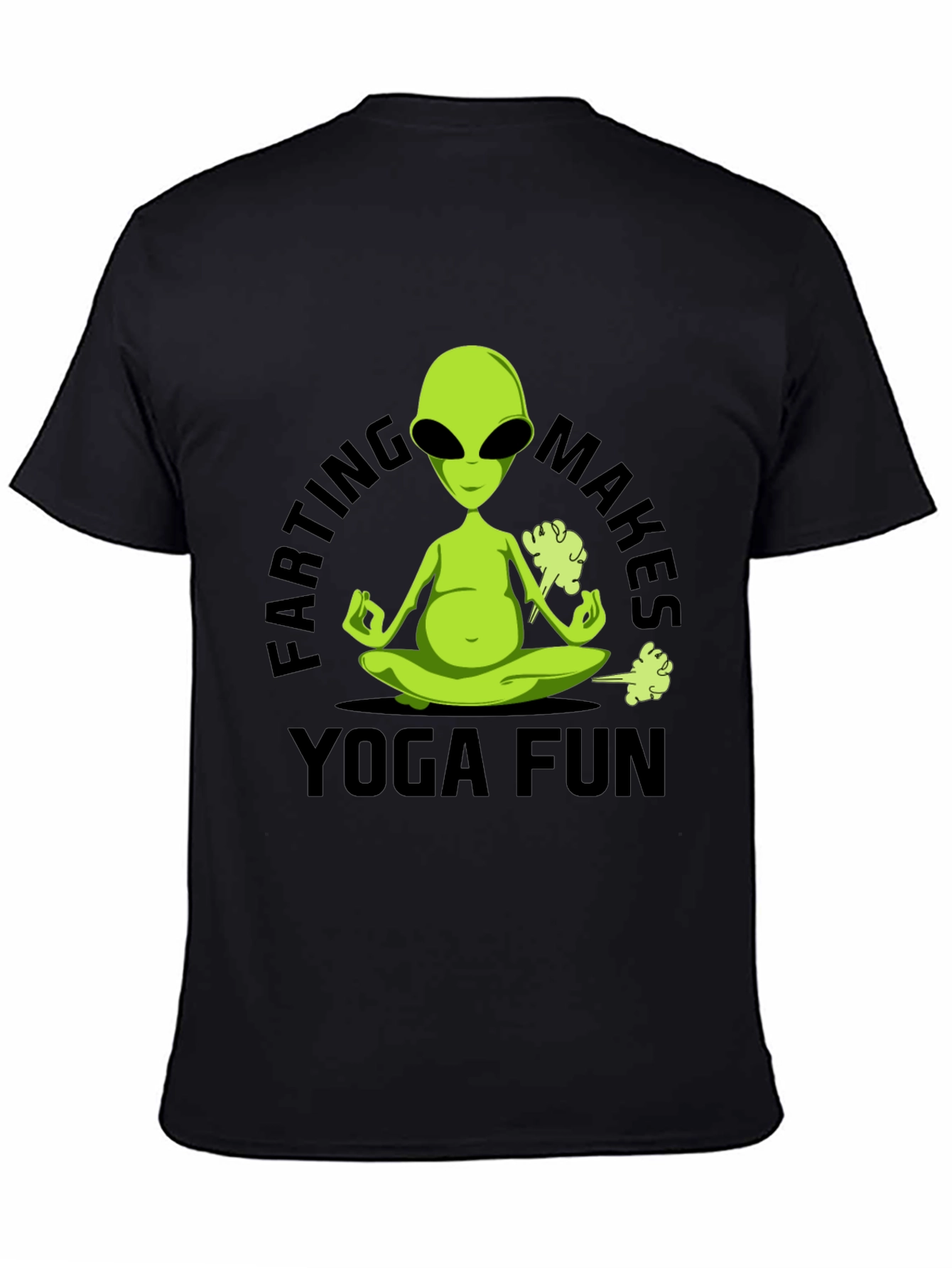Farting Makes Yoga Fun T-Shirt Alien Meditation Black Tee