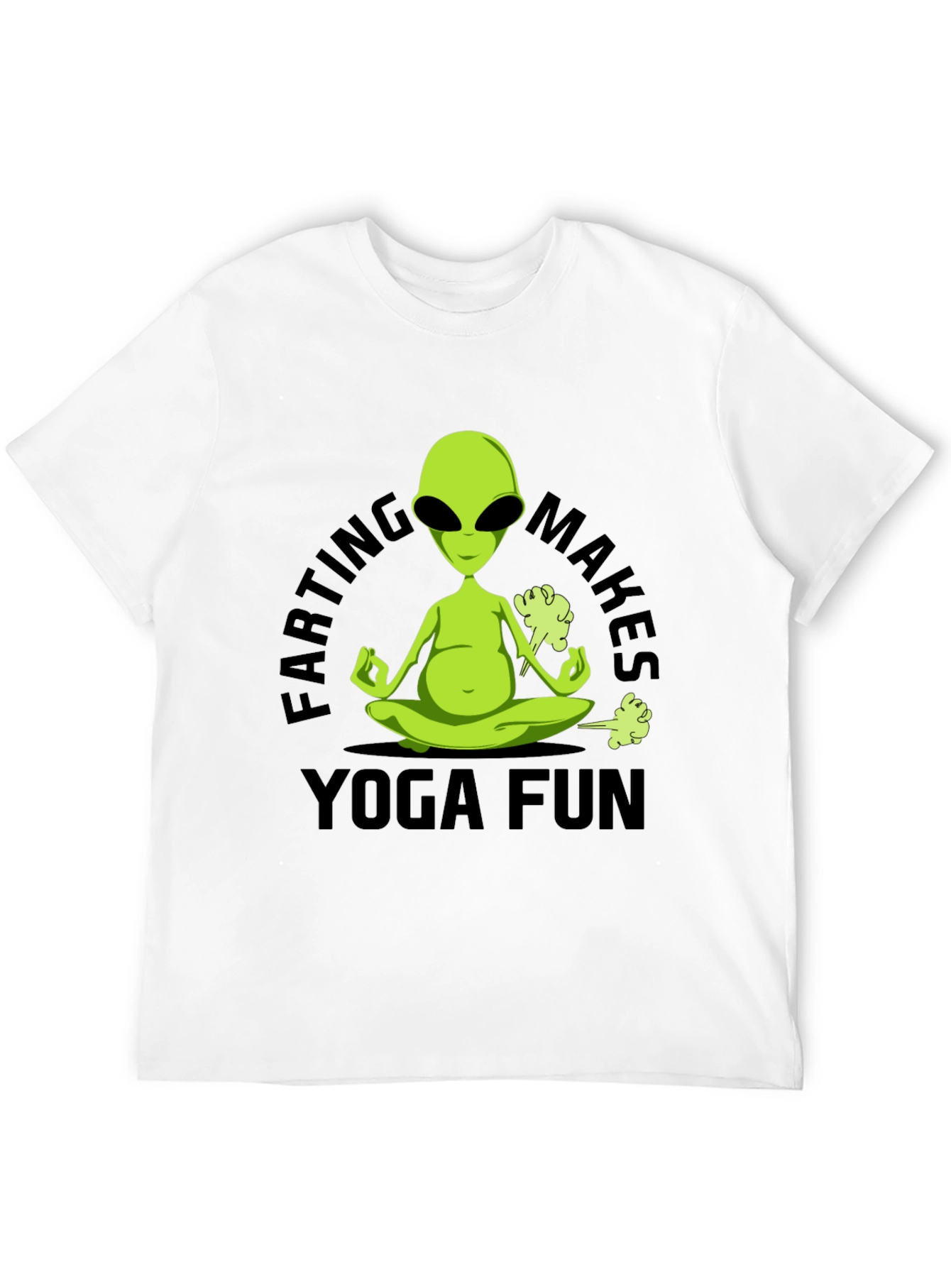 Farting Makes Yoga Fun T-Shirt Alien Meditation Black Tee