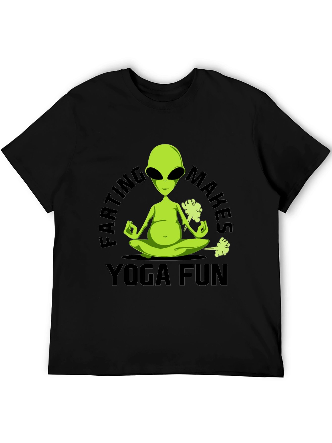 Farting Makes Yoga Fun T-Shirt Alien Meditation Black Tee