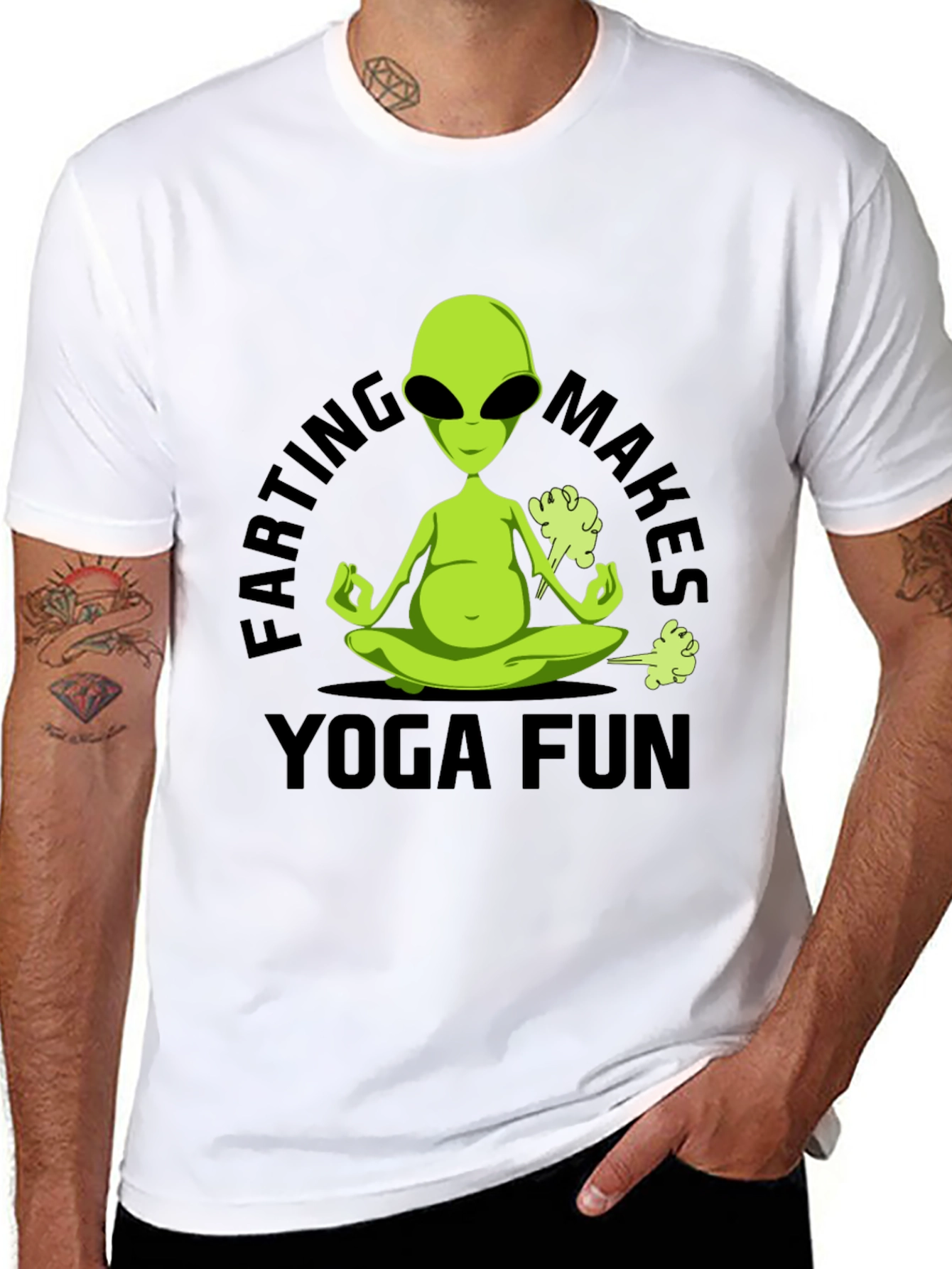 Farting Makes Yoga Fun T-Shirt Alien Meditation Black Tee