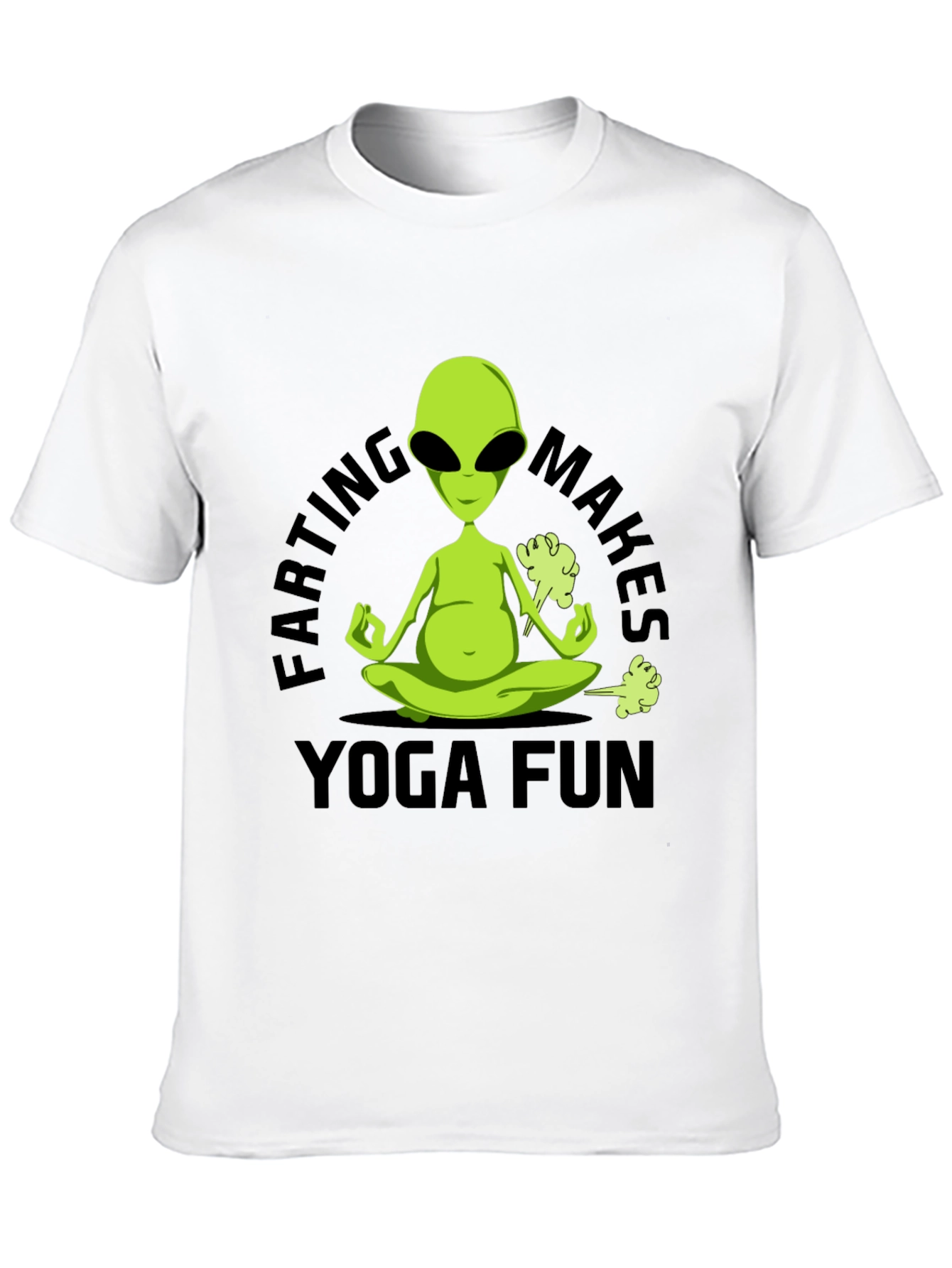 Farting Makes Yoga Fun T-Shirt Alien Meditation Black Tee
