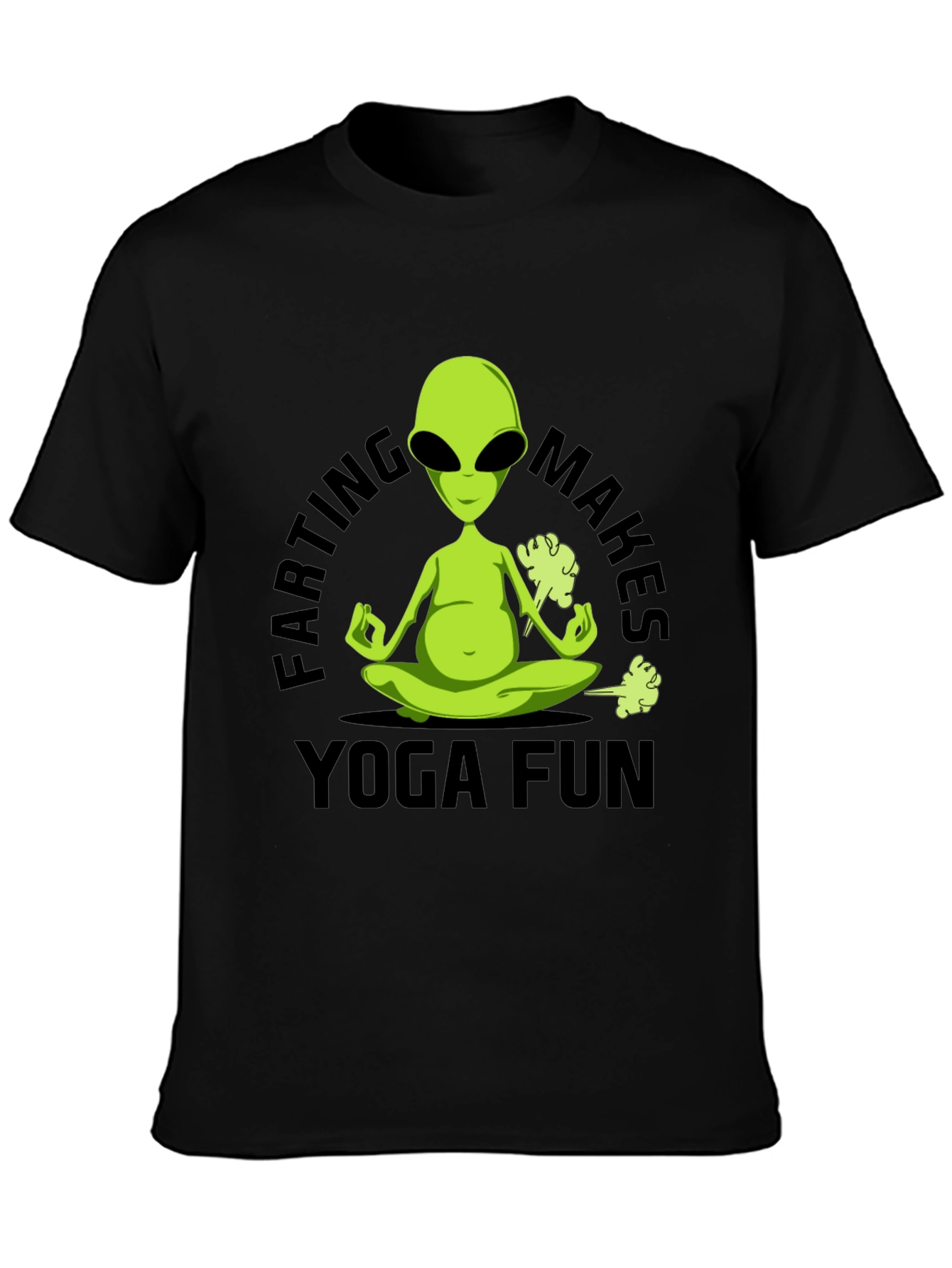 Farting Makes Yoga Fun T-Shirt Alien Meditation Black Tee