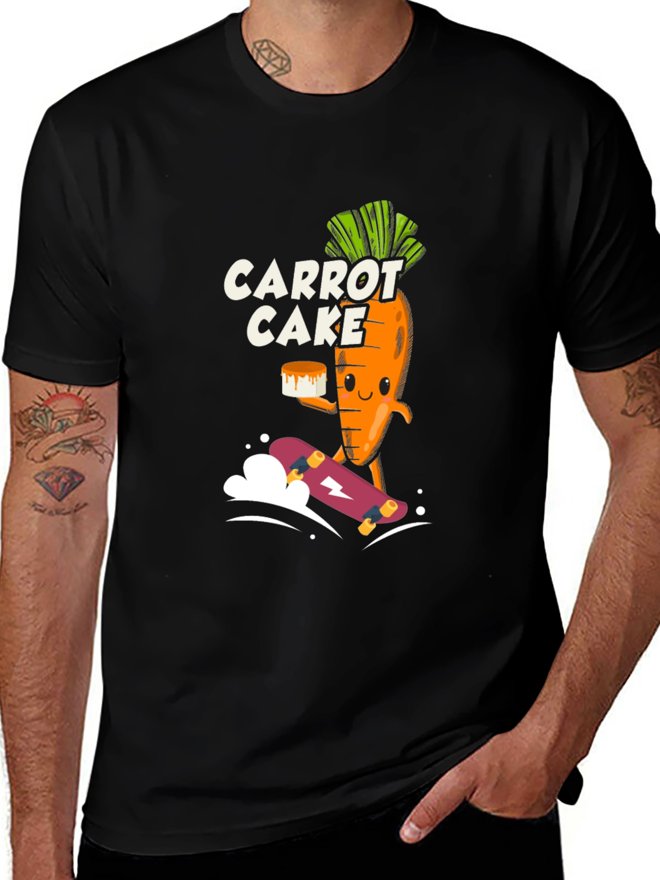 Carrot Cake Skateboarder Black Graphic Tee